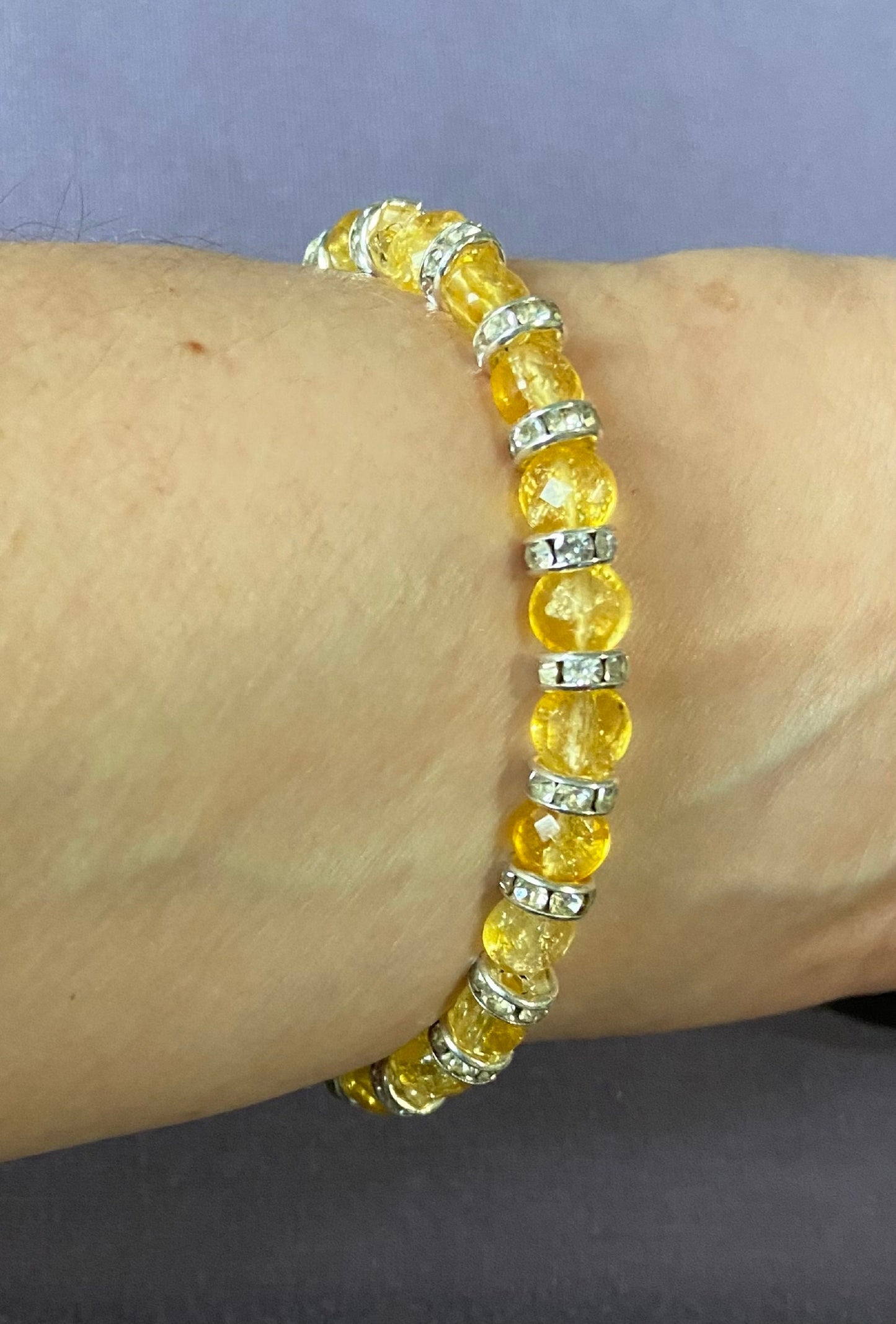 Citrine Facet and Crystal Rondelle Bracelet, handmade 6mm genuine gemstone stretch beaded bracelet for spiritual healing and protection