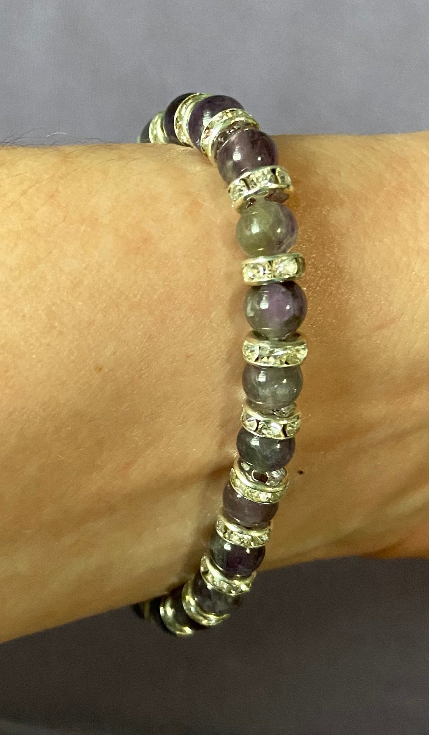 Amethyst and Crystal Rondelle Bracelet, handmade 6mm genuine gemstone stretch beaded bracelet for spiritual healing and protection