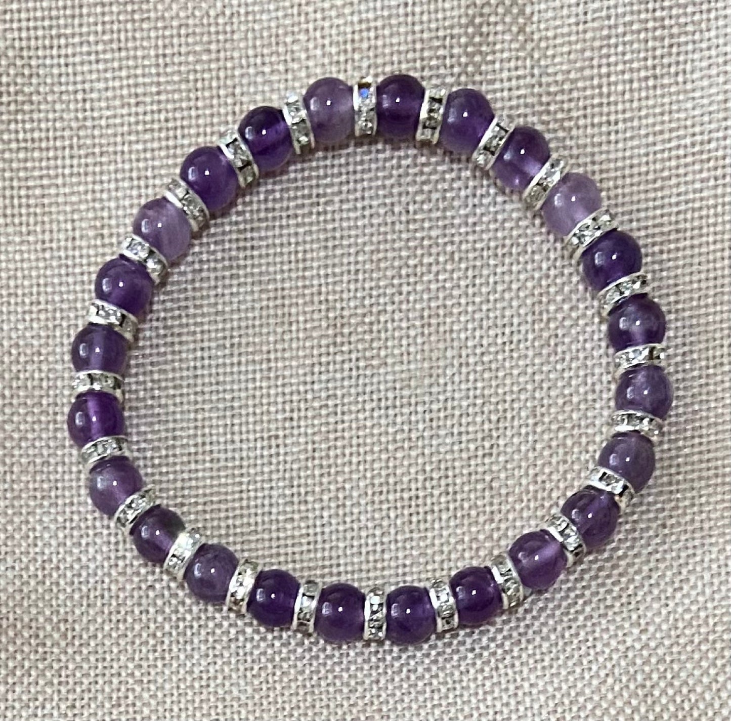 Amethyst and Crystal Rondelle Bracelet, handmade 6mm genuine gemstone stretch beaded bracelet for spiritual healing and protection