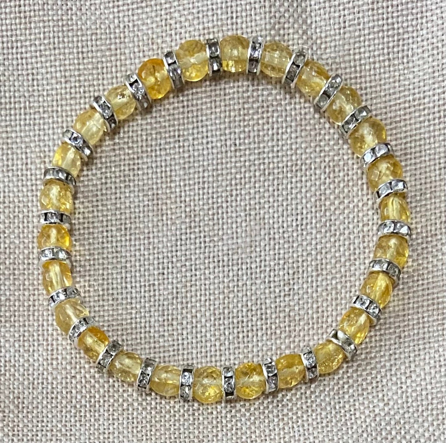 Citrine Facet and Crystal Rondelle Bracelet, handmade 6mm genuine gemstone stretch beaded bracelet for spiritual healing and protection
