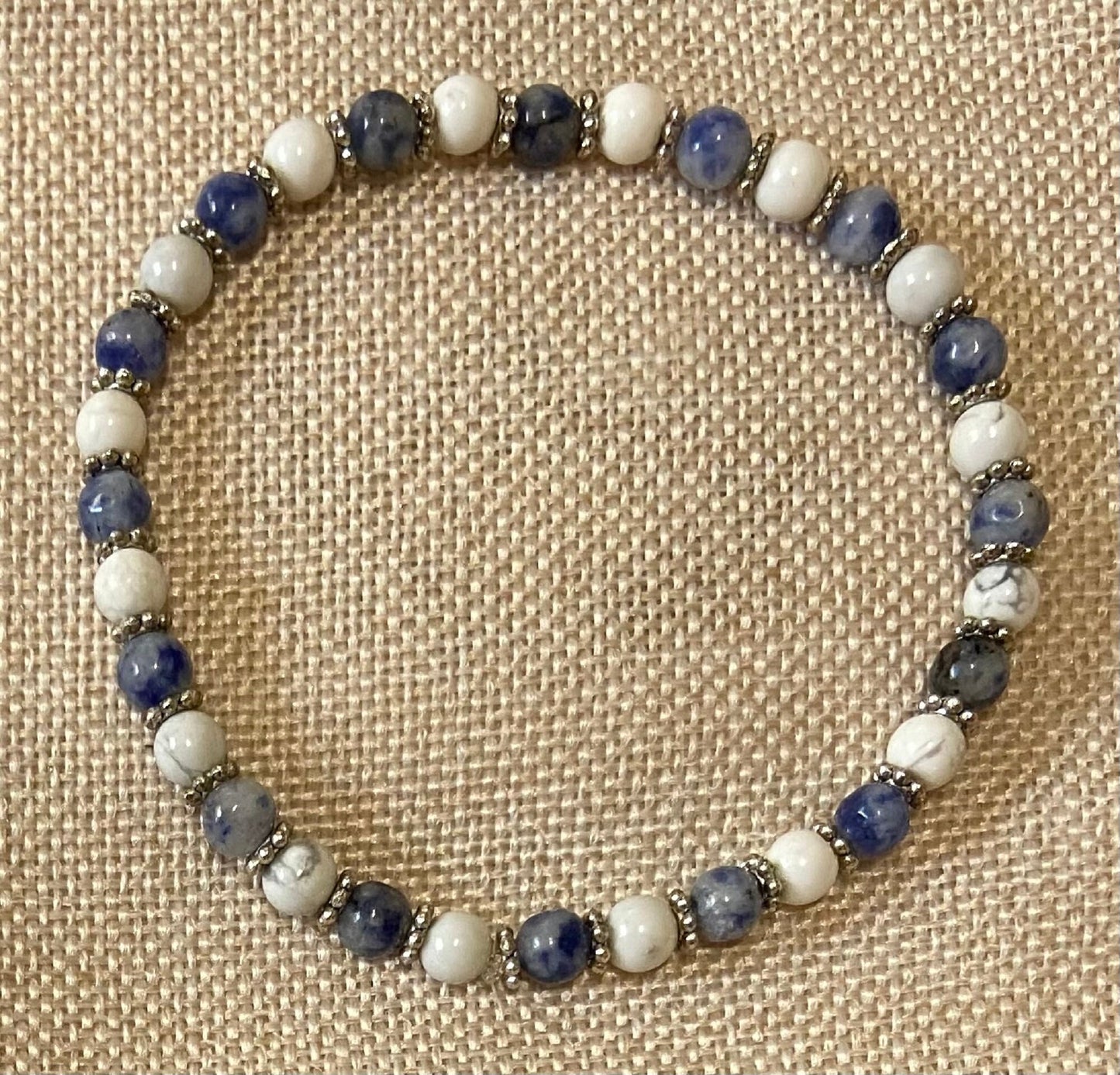 Sodalite and Howlite Bracelet, handmade 4mm genuine gemstone stretch beaded bracelet for spiritual healing and protection