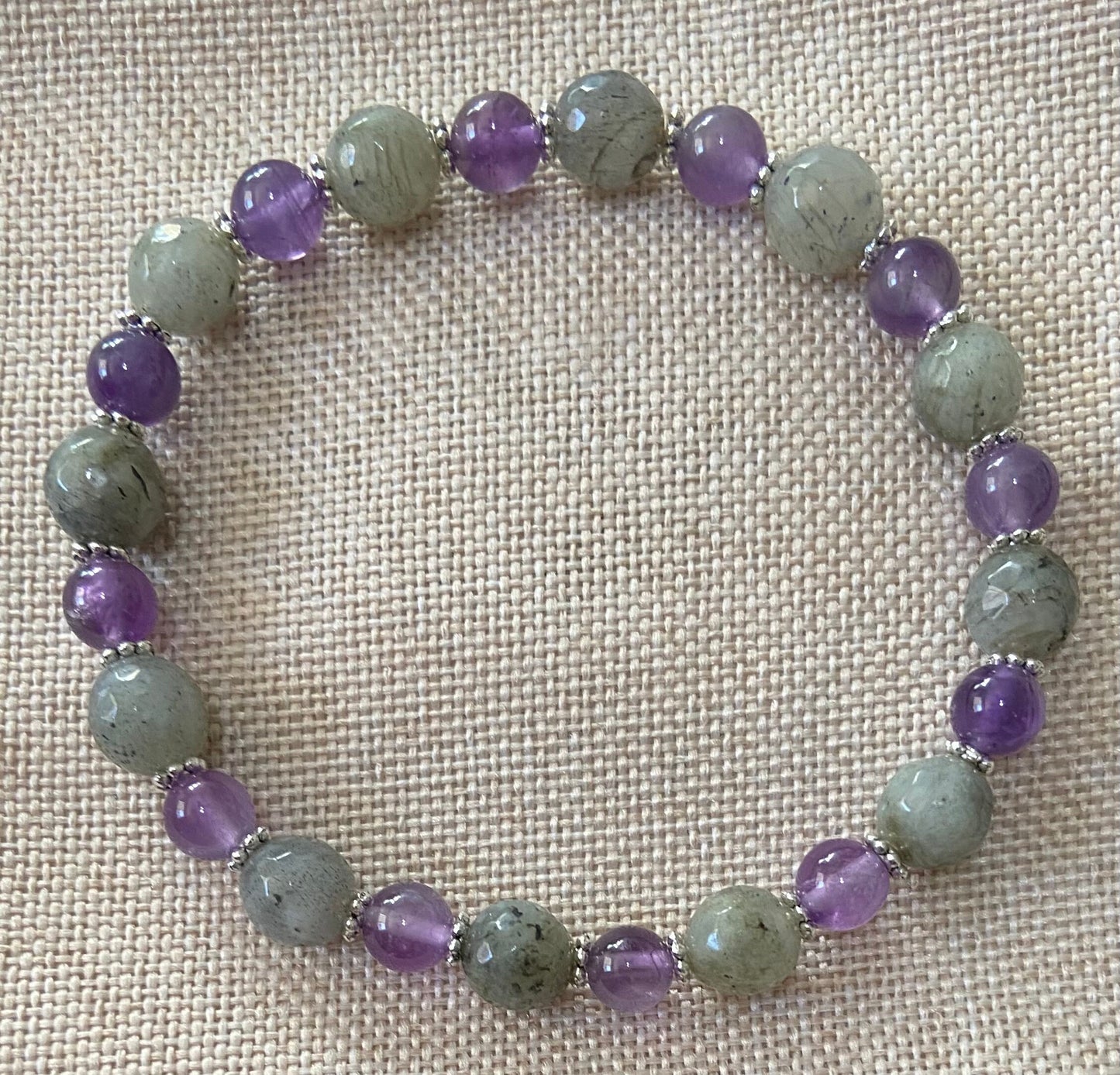 Amethyst and Labradorite Bracelet, handmade genuine gemstone stretch beaded bracelet for spiritual healing and protection