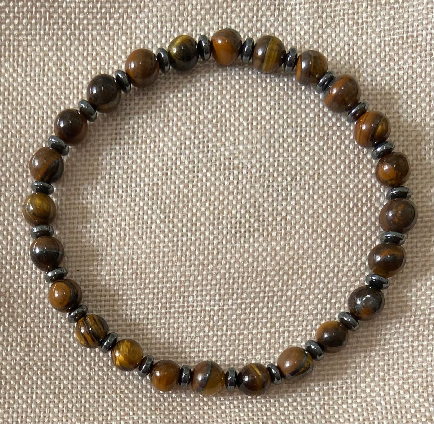 Tiger Eye and Hematite Bracelet, handmade 6mm genuine gemstone stretch beaded bracelet for spiritual healing and protection