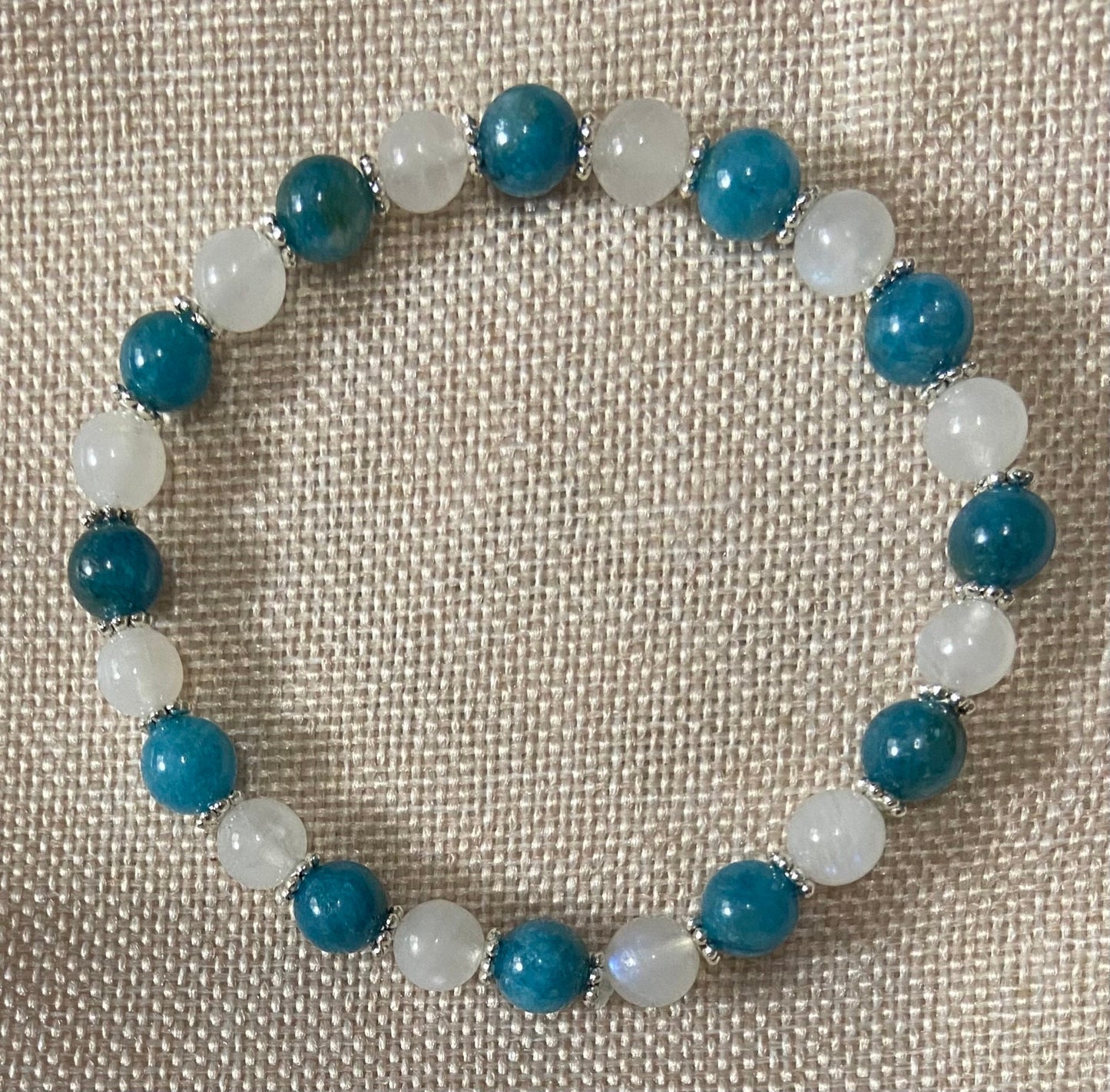Apatite and Blue Flash Moonstone Bracelet, handmade 6mm genuine gemstone stretch beaded bracelet for spiritual healing and protection