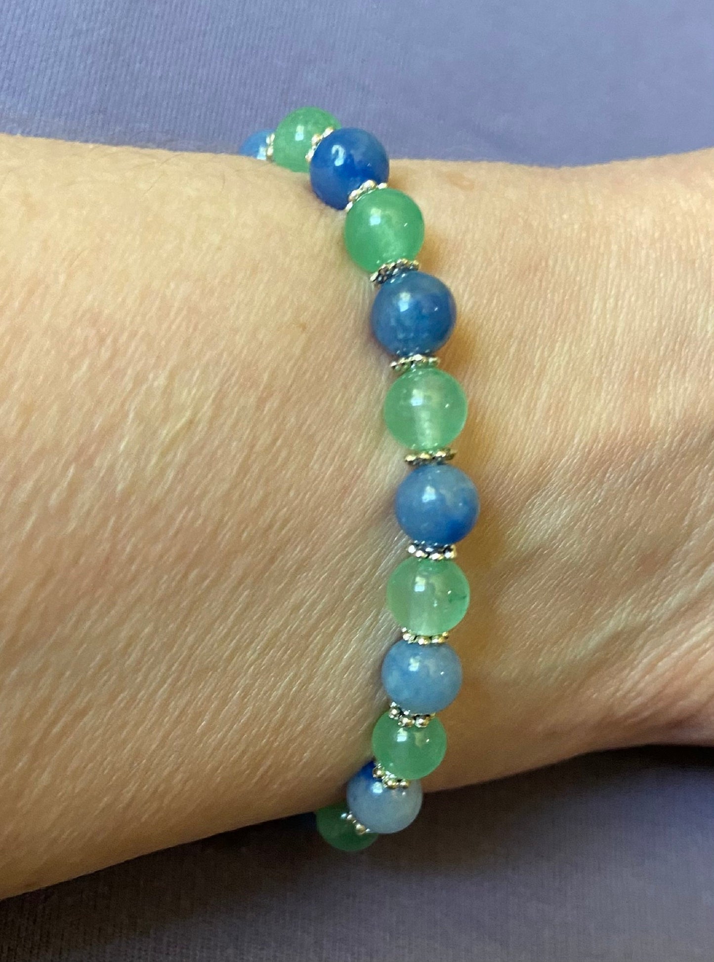 Blue and Green Aventurine Bracelet, handmade 6mm genuine gemstone stretch beaded bracelet for spiritual healing and protection