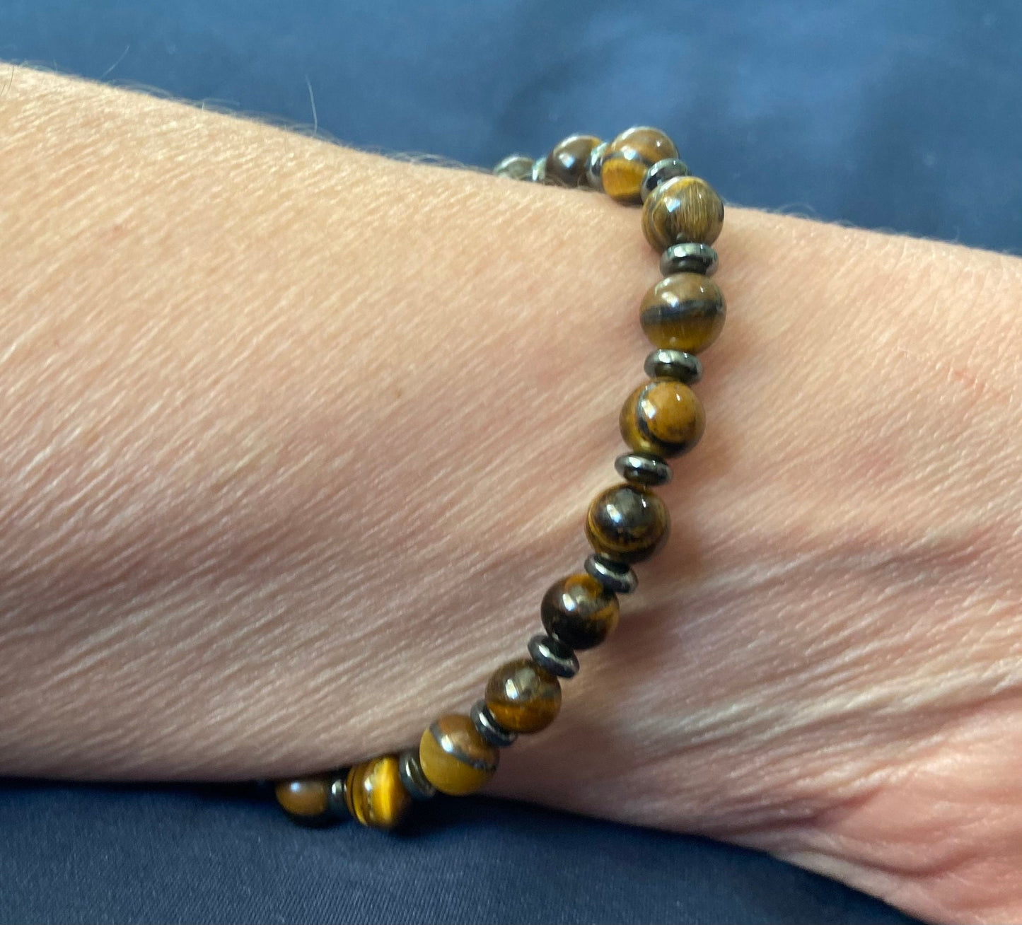 Tiger Eye and Hematite Bracelet, handmade 6mm genuine gemstone stretch beaded bracelet for spiritual healing and protection