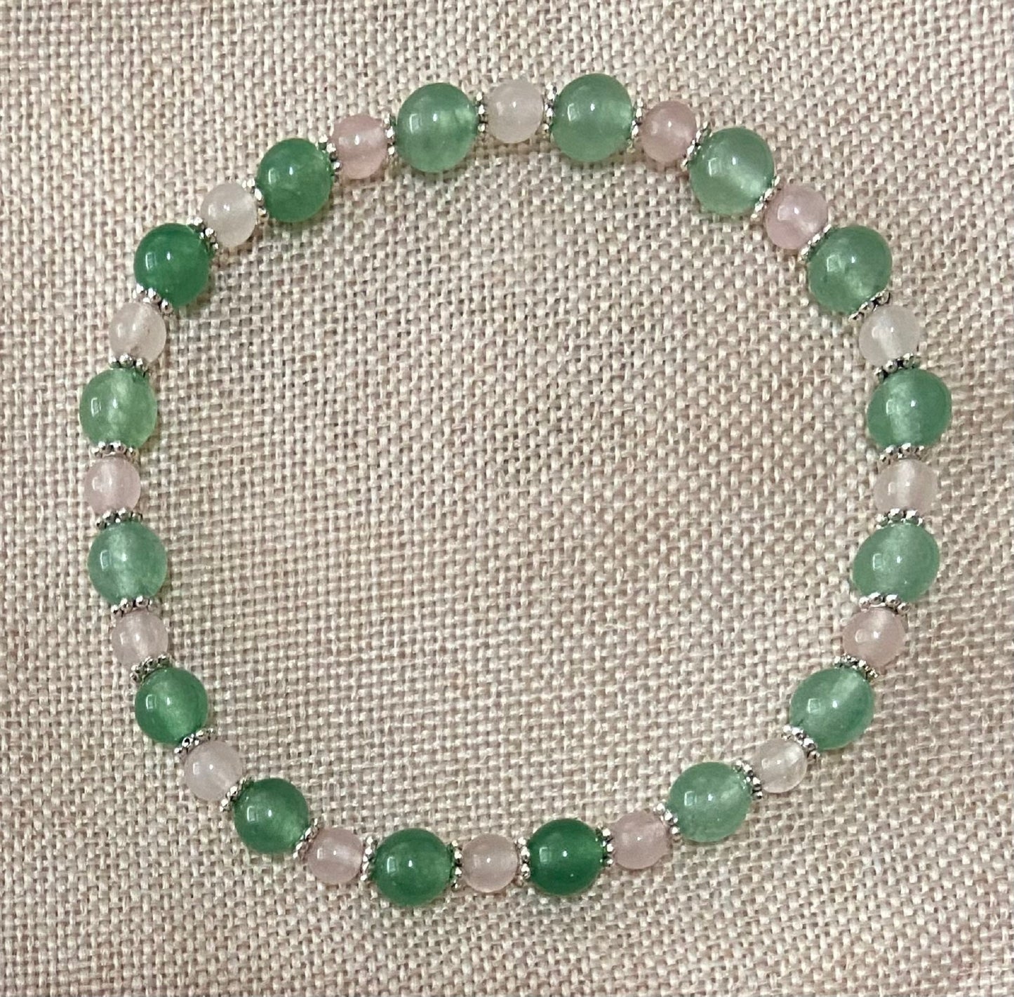 Green Aventurine and Rose Quartz Bracelet, handmade genuine gemstone stretch beaded bracelet for spiritual protection