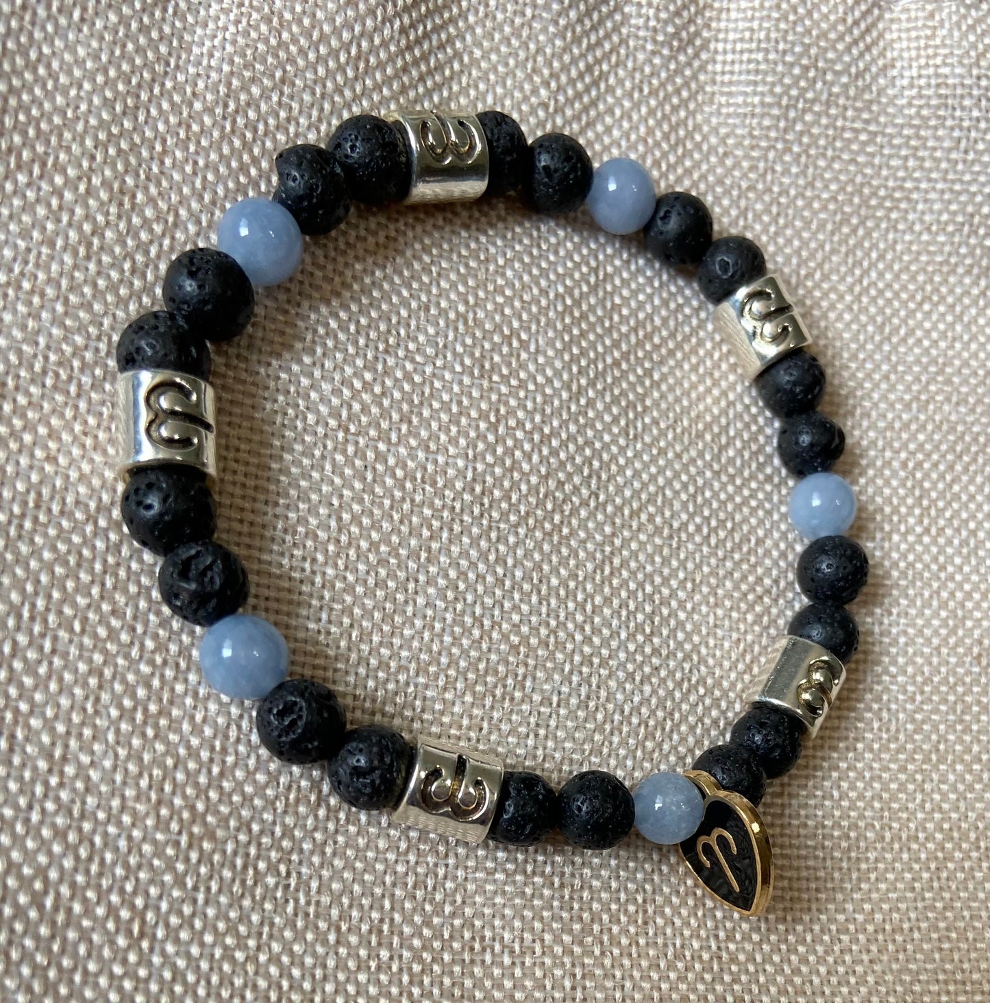 Aries Zodiac 6mm Charm Bracelet Handmade with Genuine Semiprecious Aquamarine or Clear Quartz Crystal Birthstone stretch beaded horoscope