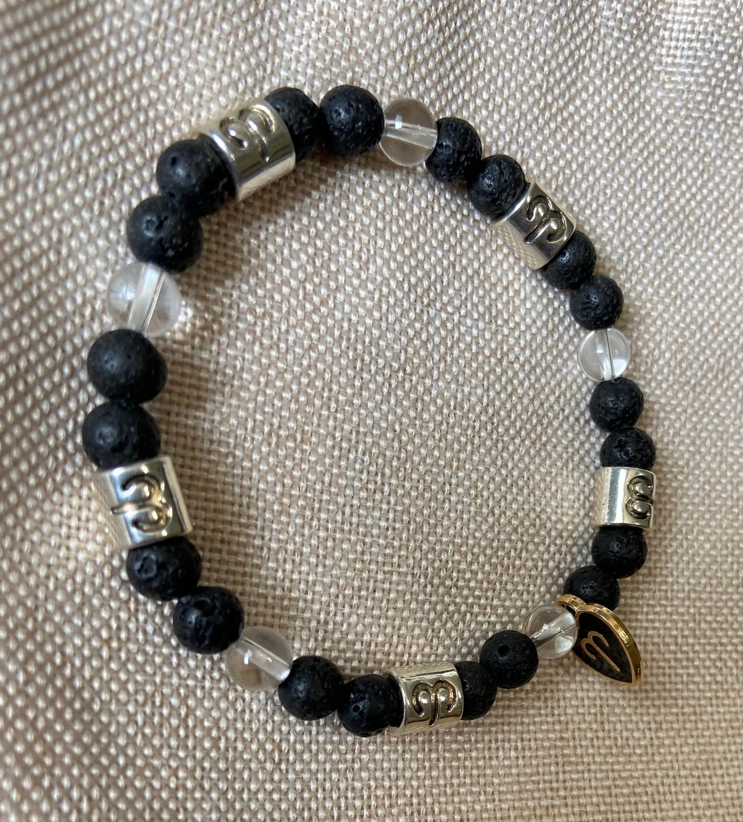 Aries Zodiac 6mm Charm Bracelet Handmade with Genuine Semiprecious Aquamarine or Clear Quartz Crystal Birthstone stretch beaded horoscope