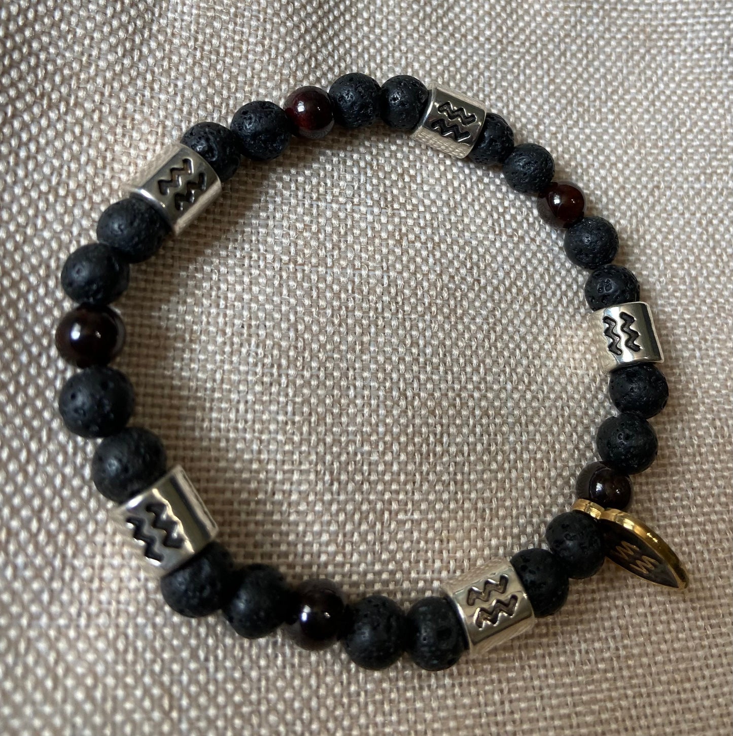 Aquarius Zodiac 6mm Charm Bracelet Handmade with Genuine Semiprecious Garnet or Amethyst Birthstone stretch beaded horoscope
