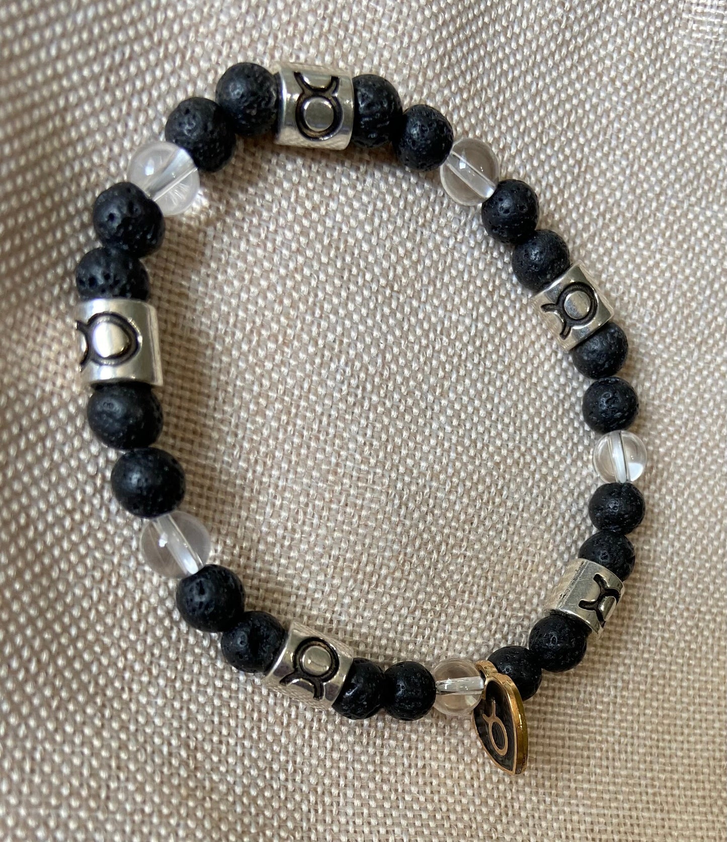 Taurus Zodiac 6mm Charm Bracelet Handmade with Genuine Semiprecious Clear Quartz Crystal or Green Jade Birthstone stretch beaded horoscope