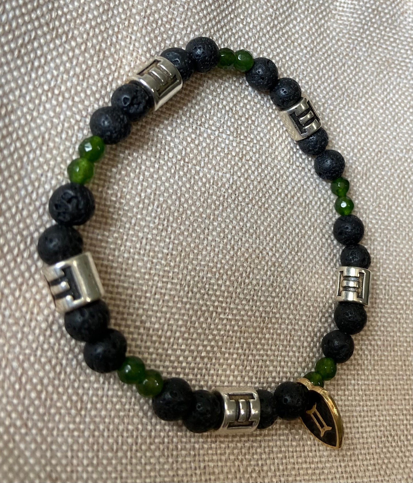 Gemini Zodiac 6mm Charm Bracelet Handmade with Genuine Semiprecious Green Jade or Alexandrite Birthstone stretch beaded horoscope