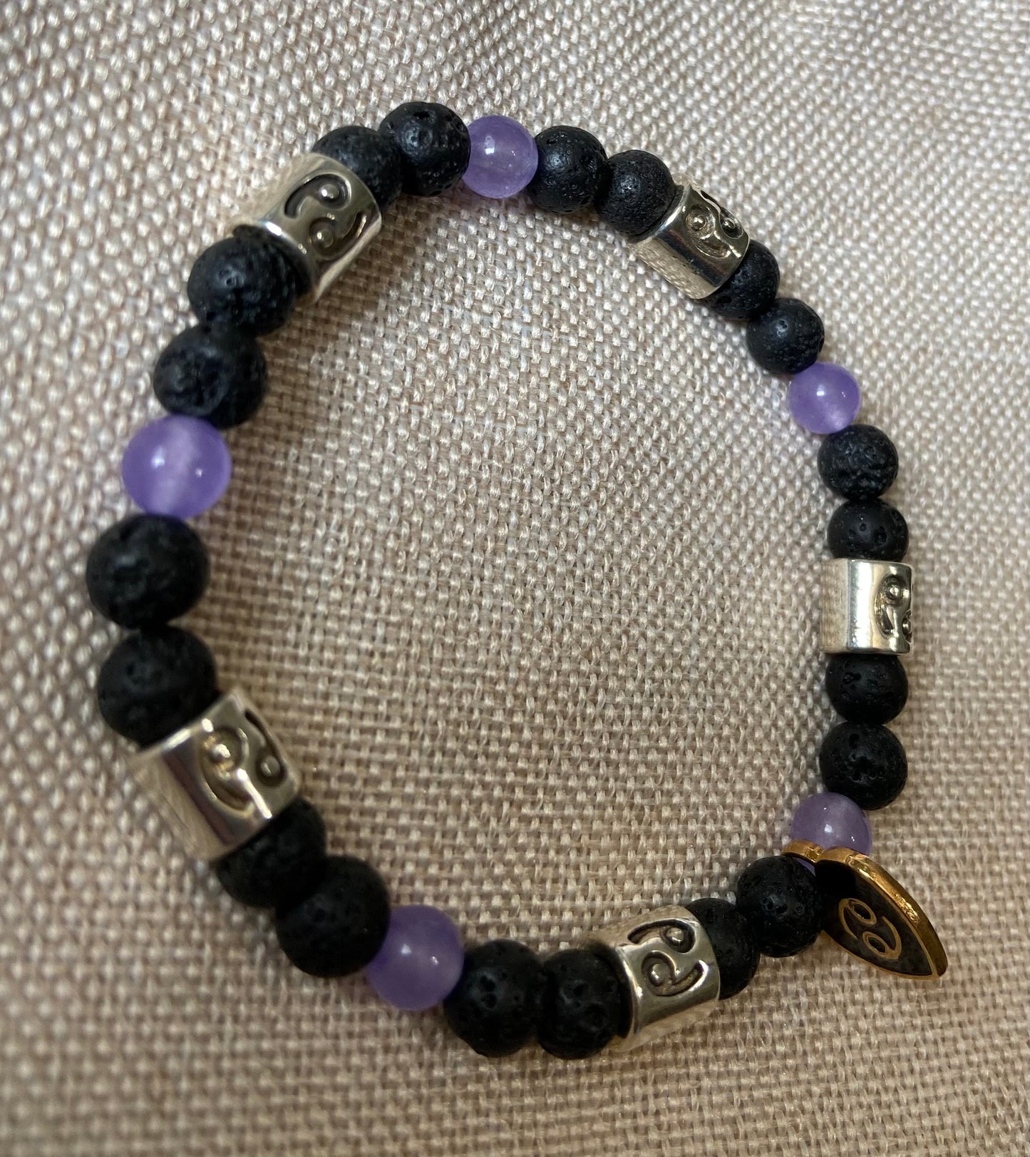 Cancer Zodiac 6mm Charm Bracelet Handmade with Genuine Semiprecious Alexandrite or Ruby Birthstone stretch beaded horoscope