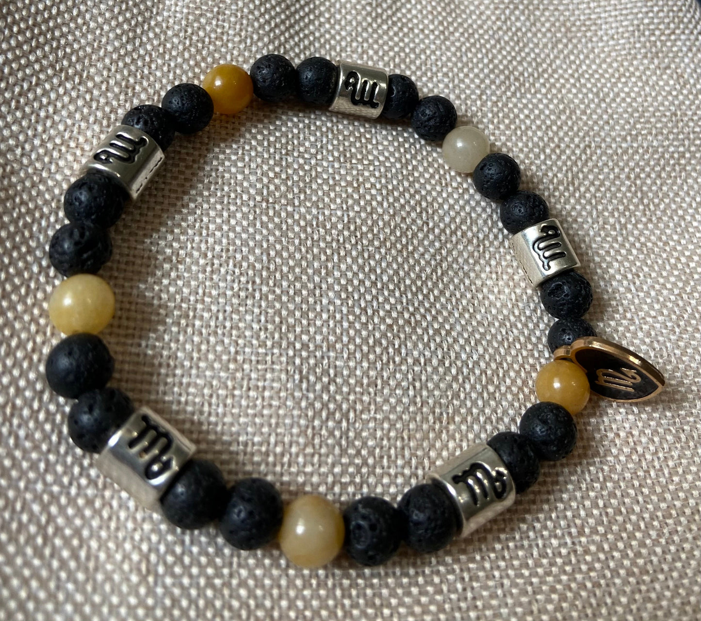Scorpio Zodiac 6mm Charm Bracelet Handmade with Genuine Semiprecious Tourmaline or Topaz Birthstone stretch beaded horoscope