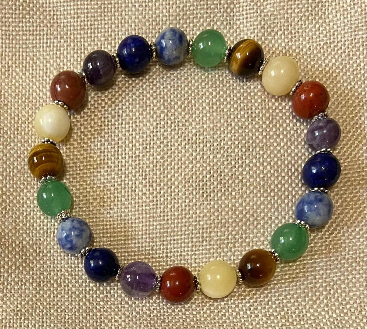 Chakra Semiprecious 8mm Stone Bracelet, handmade genuine gemstone stretch beaded bracelet spiritual healing protection