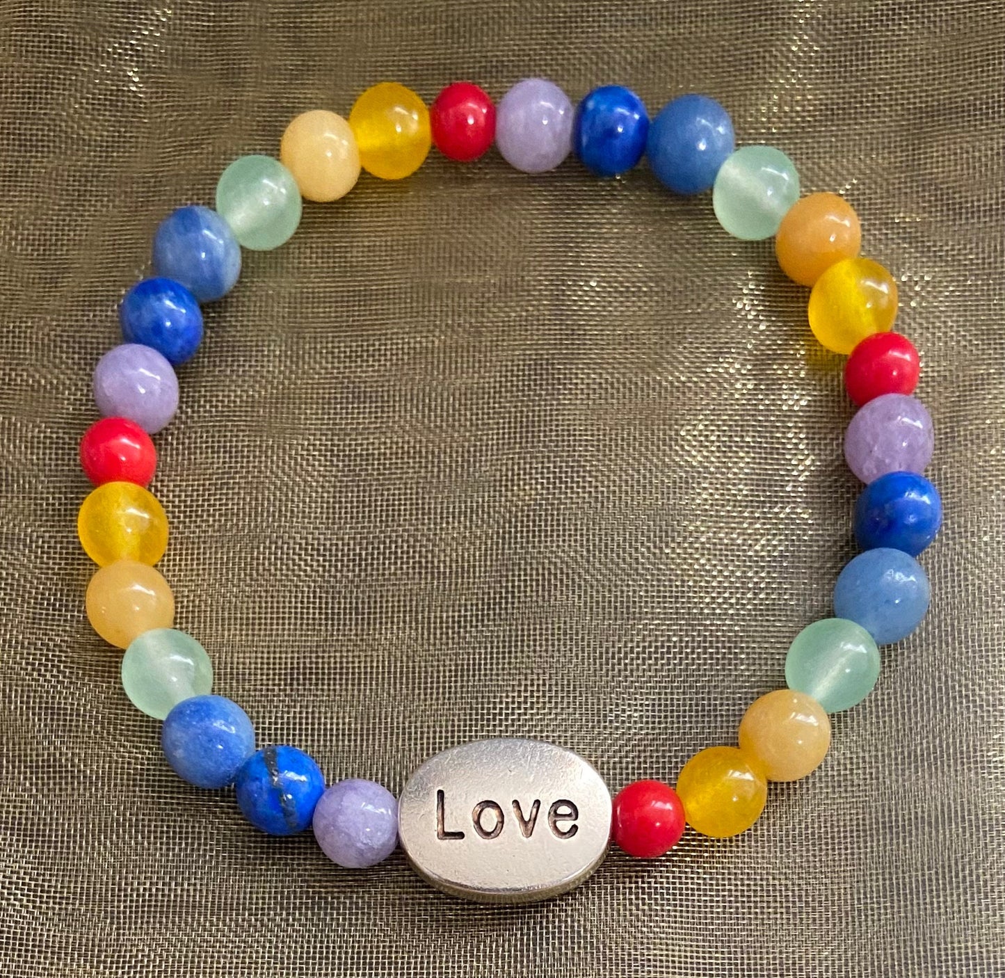 Rainbow Love Semiprecious 6mm Stone Bracelet, handmade genuine gemstone stretch beaded bracelet spiritual healing protection