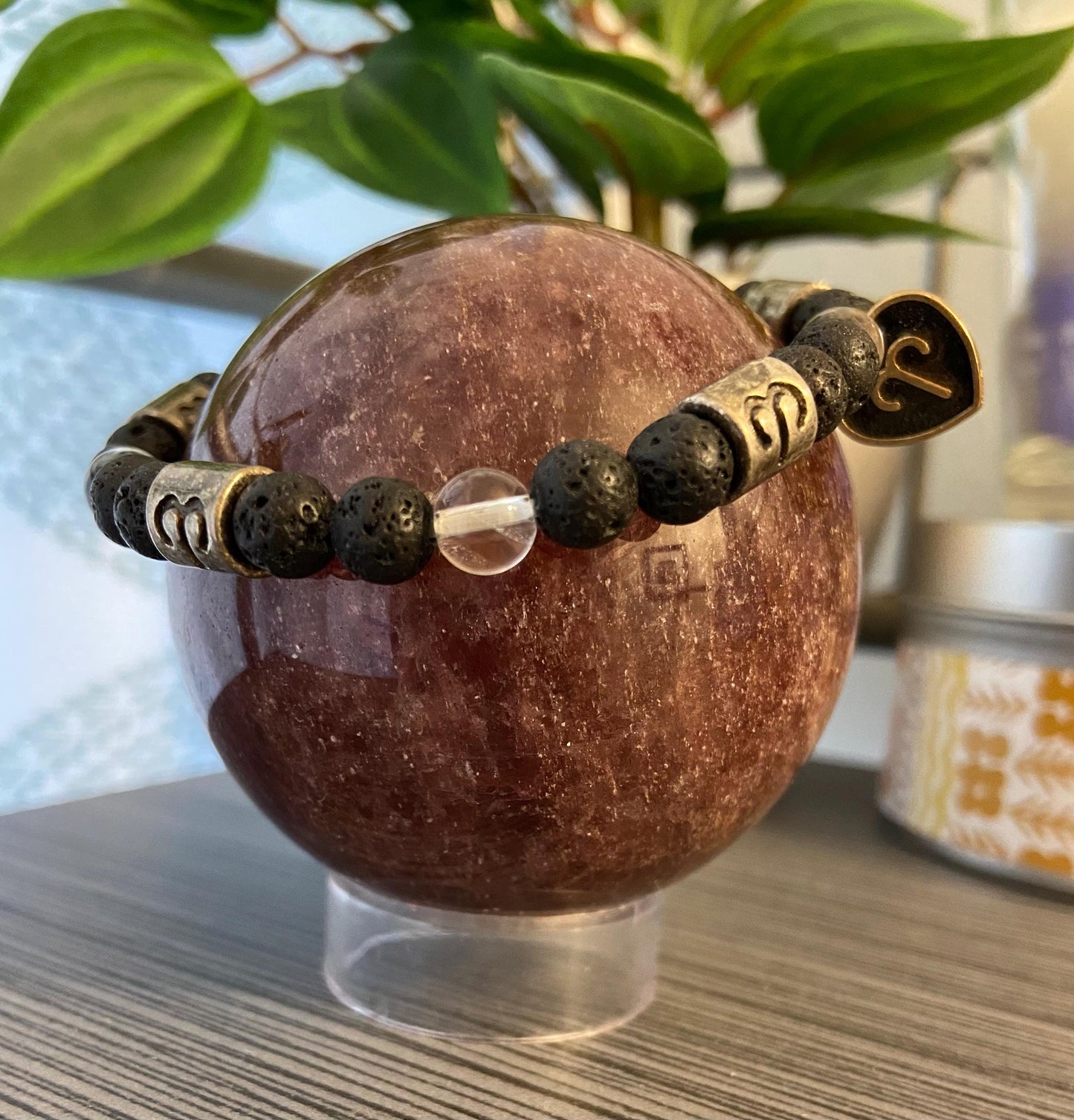 Aries Zodiac 6mm Charm Bracelet Handmade with Genuine Semiprecious Aquamarine or Clear Quartz Crystal Birthstone stretch beaded horoscope