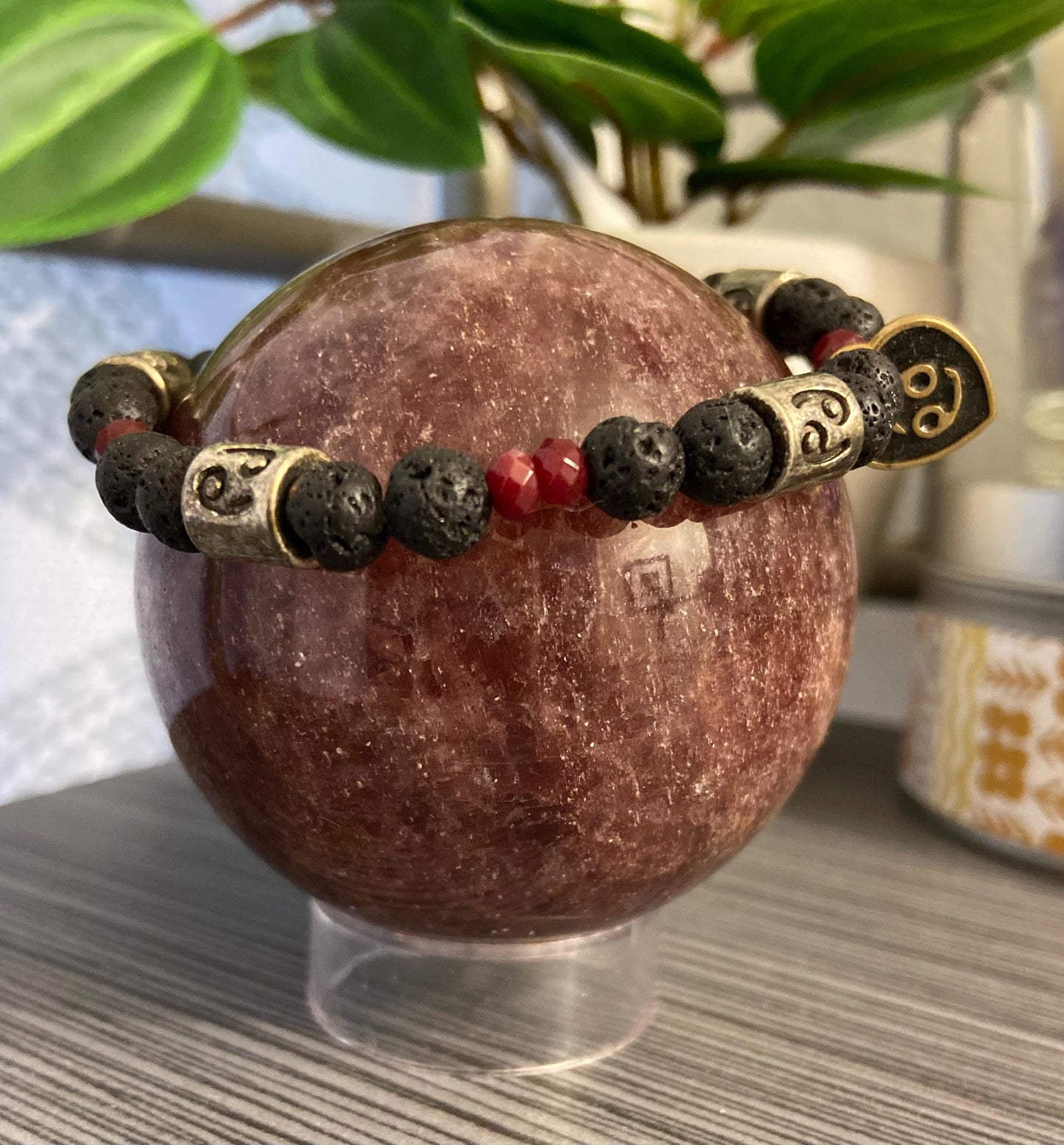 Cancer Zodiac 6mm Charm Bracelet Handmade with Genuine Semiprecious Alexandrite or Ruby Birthstone stretch beaded horoscope