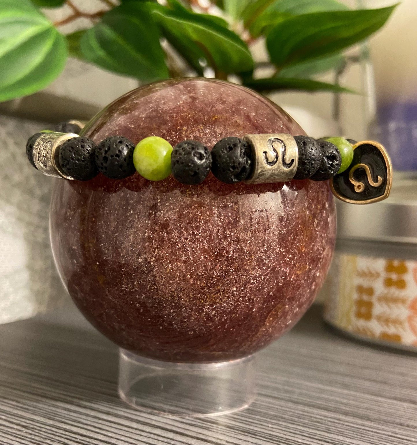 Leo Zodiac 6mm Charm Bracelet Handmade with Genuine Semiprecious Ruby or Peridot Birthstone stretch beaded horoscope