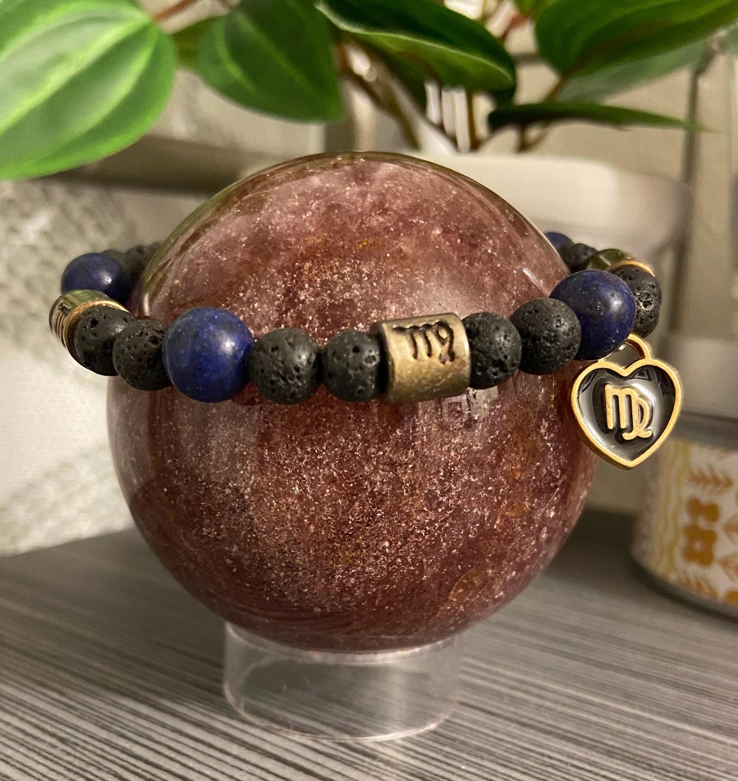 Virgo Zodiac 6mm Charm Bracelet Handmade with Genuine Semiprecious Peridot or Lapis Lazuli Birthstone stretch beaded horoscope