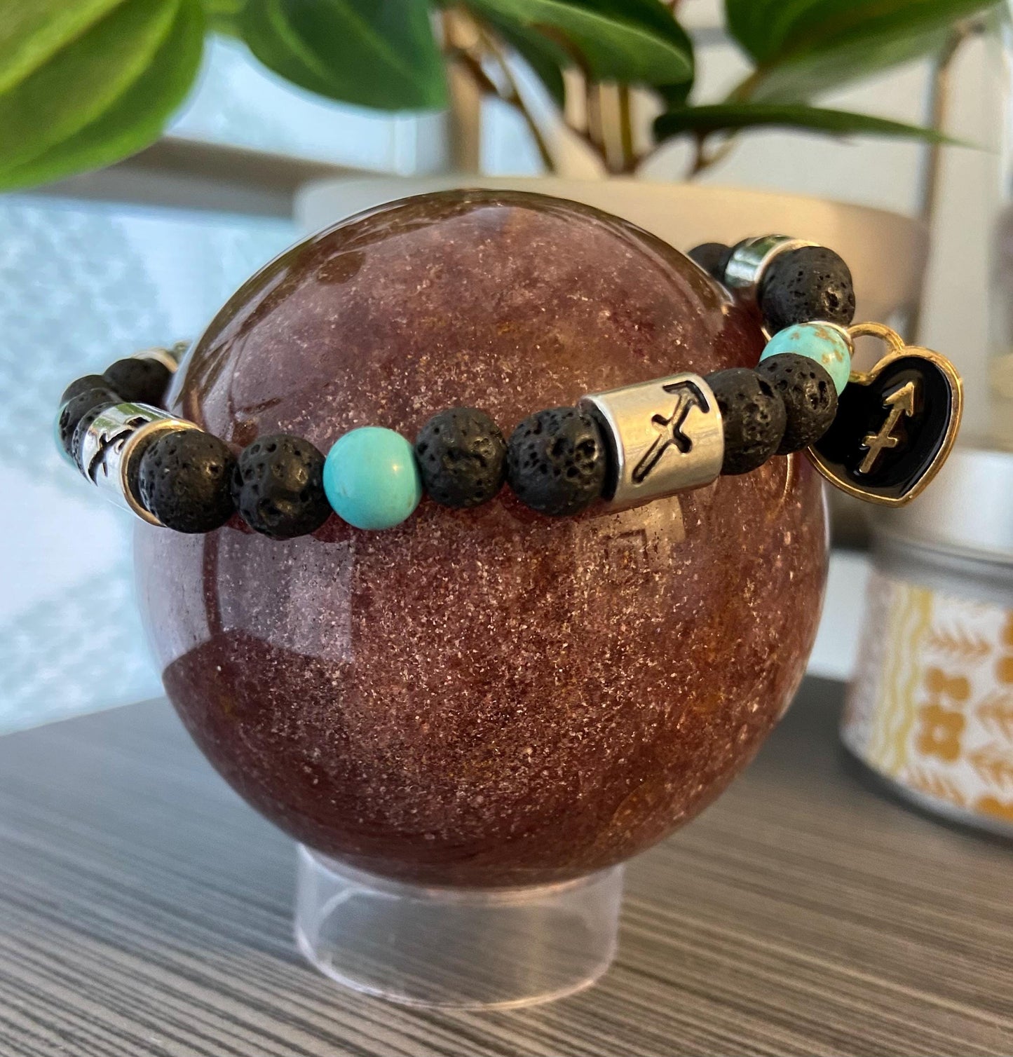 Sagittarius Zodiac 6mm Charm Bracelet Handmade with Genuine Semiprecious Topaz or Turquoise Birthstone stretch beaded horoscope