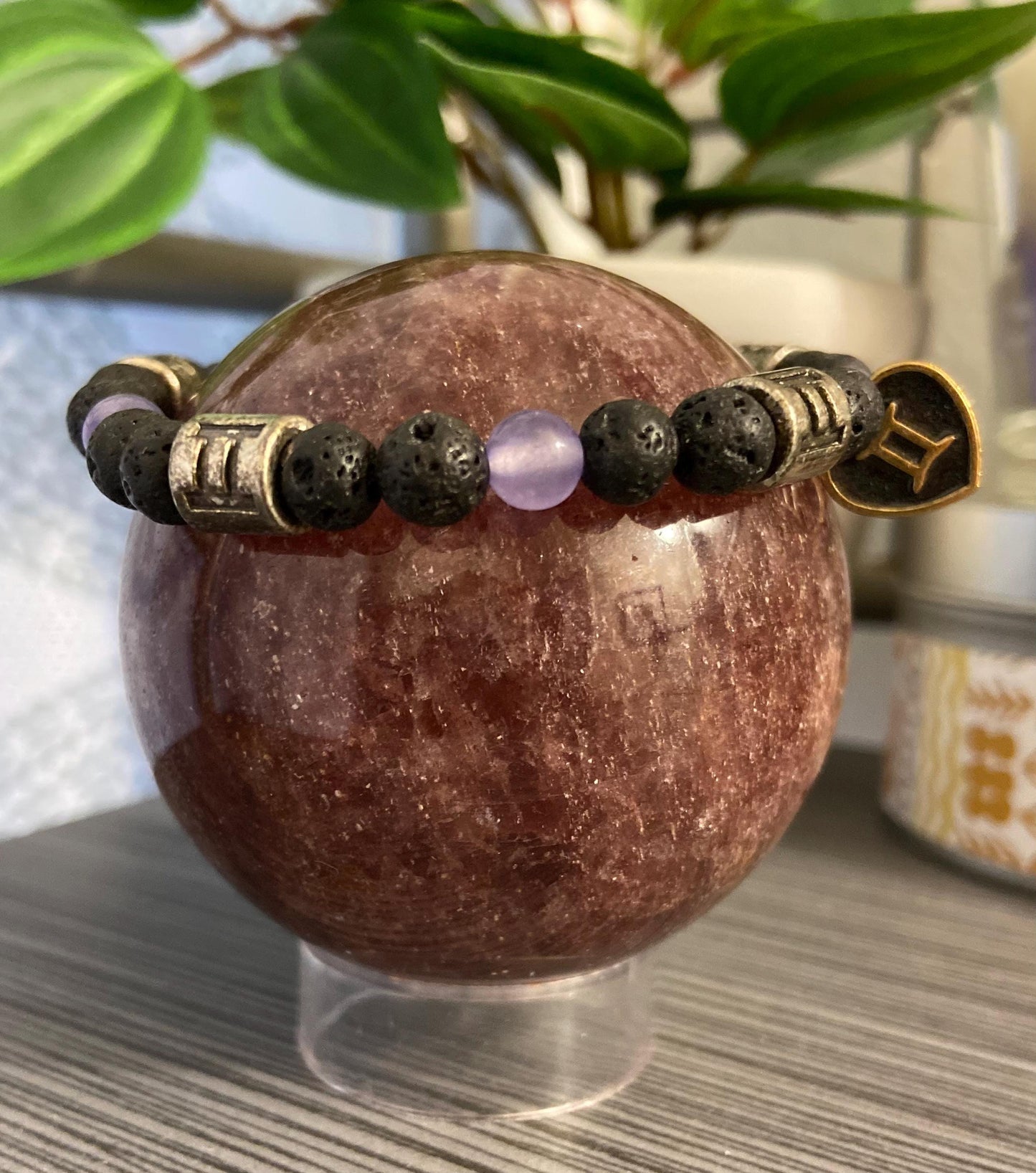 Gemini Zodiac 6mm Charm Bracelet Handmade with Genuine Semiprecious Green Jade or Alexandrite Birthstone stretch beaded horoscope