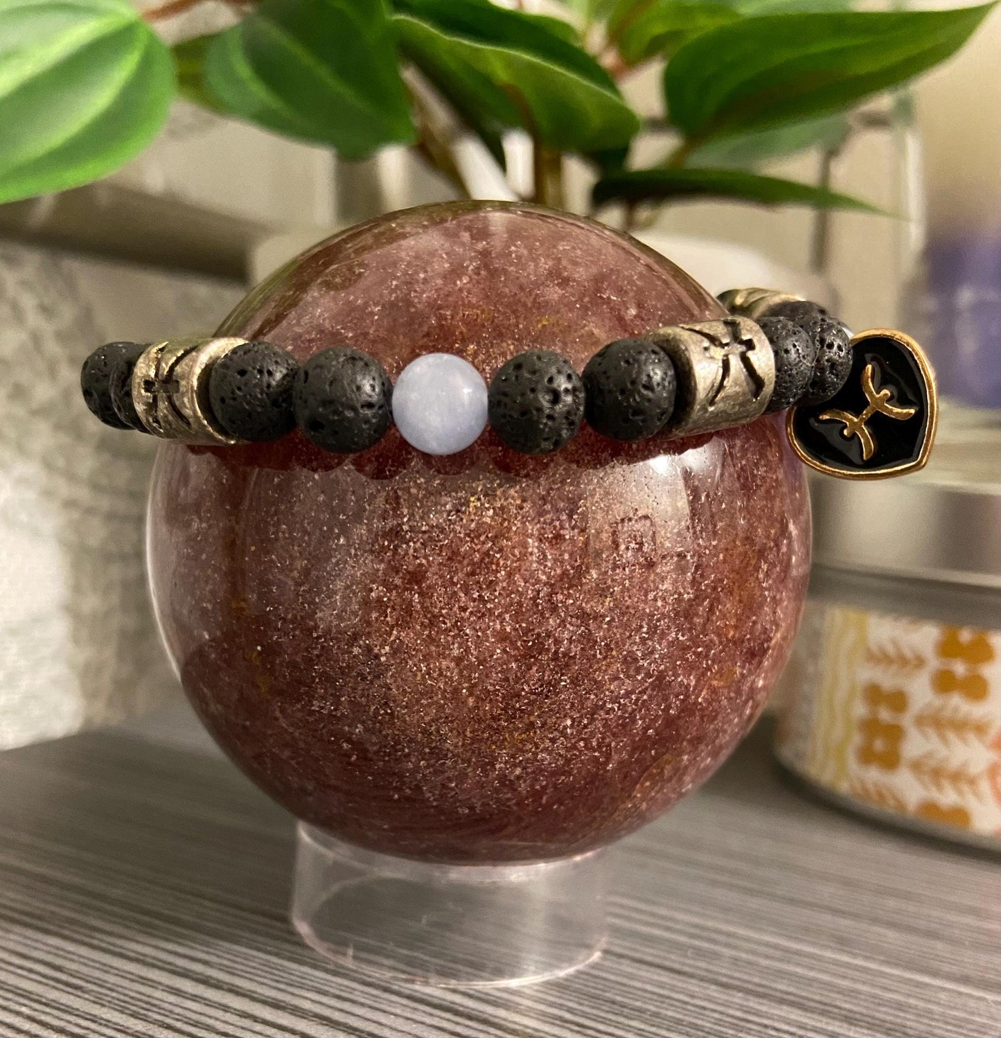 Pisces Zodiac 6mm Charm Bracelet Handmade with Genuine Semiprecious Amethyst or Aquamarine Birthstone stretch beaded horoscope