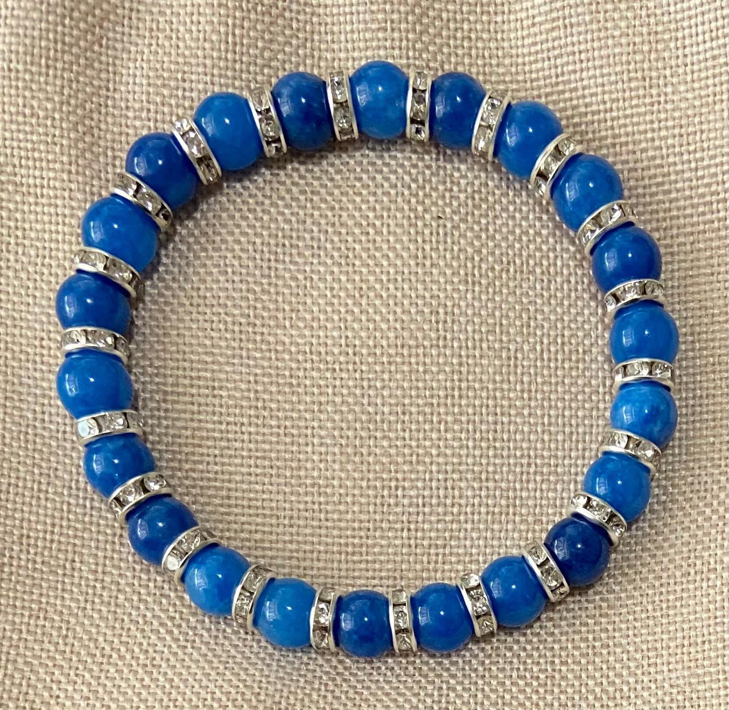Kyanite and Crystal Rondelle Bracelet, handmade 8mm genuine gemstone stretch beaded bracelet for spiritual healing and protection