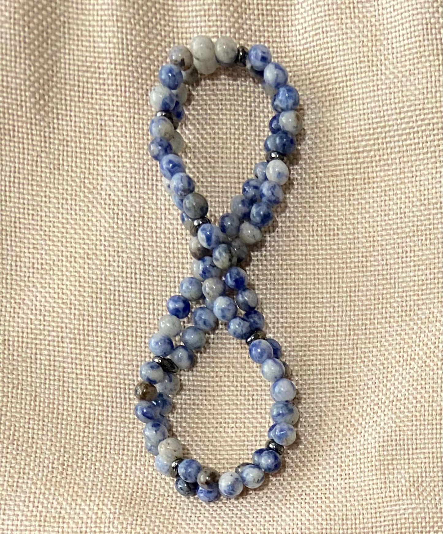 Genuine Sodalite Double Loop Bracelet, handmade 4mm gemstone hematite glass stretch beaded bracelet for spiritual healing and protection