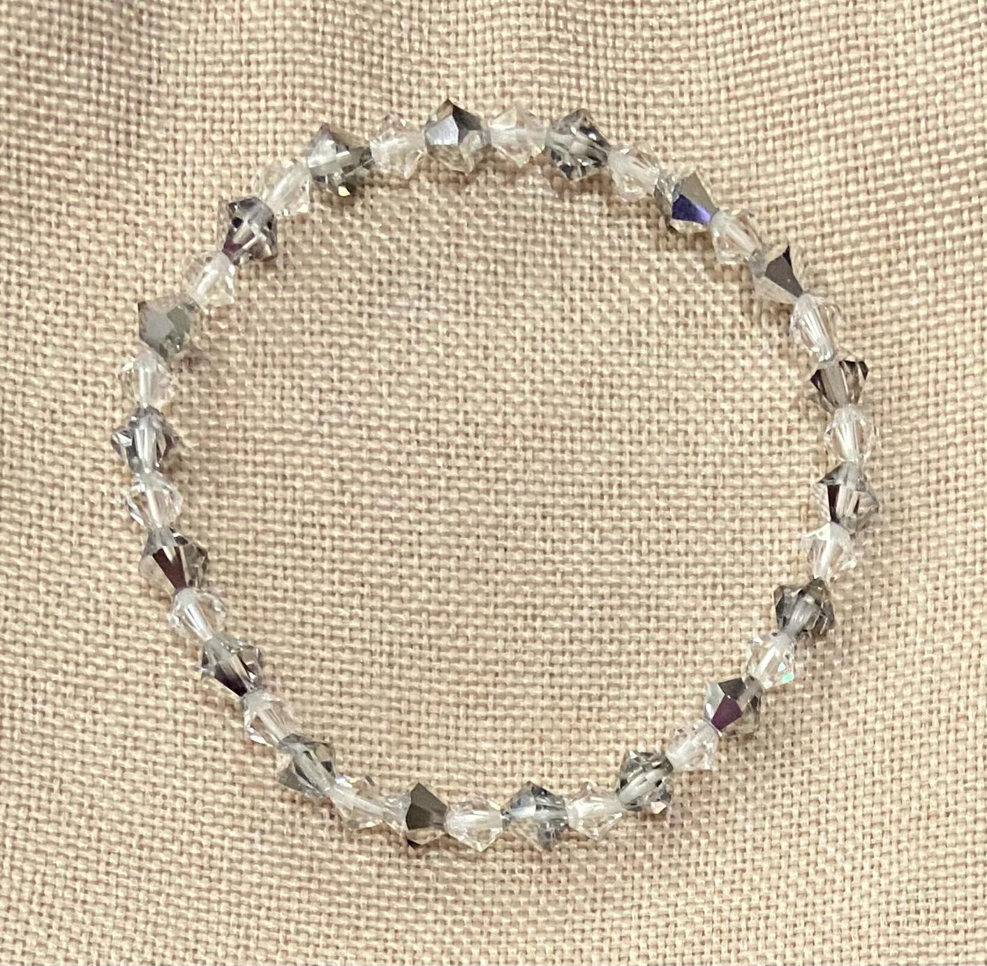 Genuine 6mm Czech Crystal Labrador Halfcoat 5mm Swarovski® Elements Austrian Clear Bicone Handmade Stretch Bead Bracelet Protection Bling