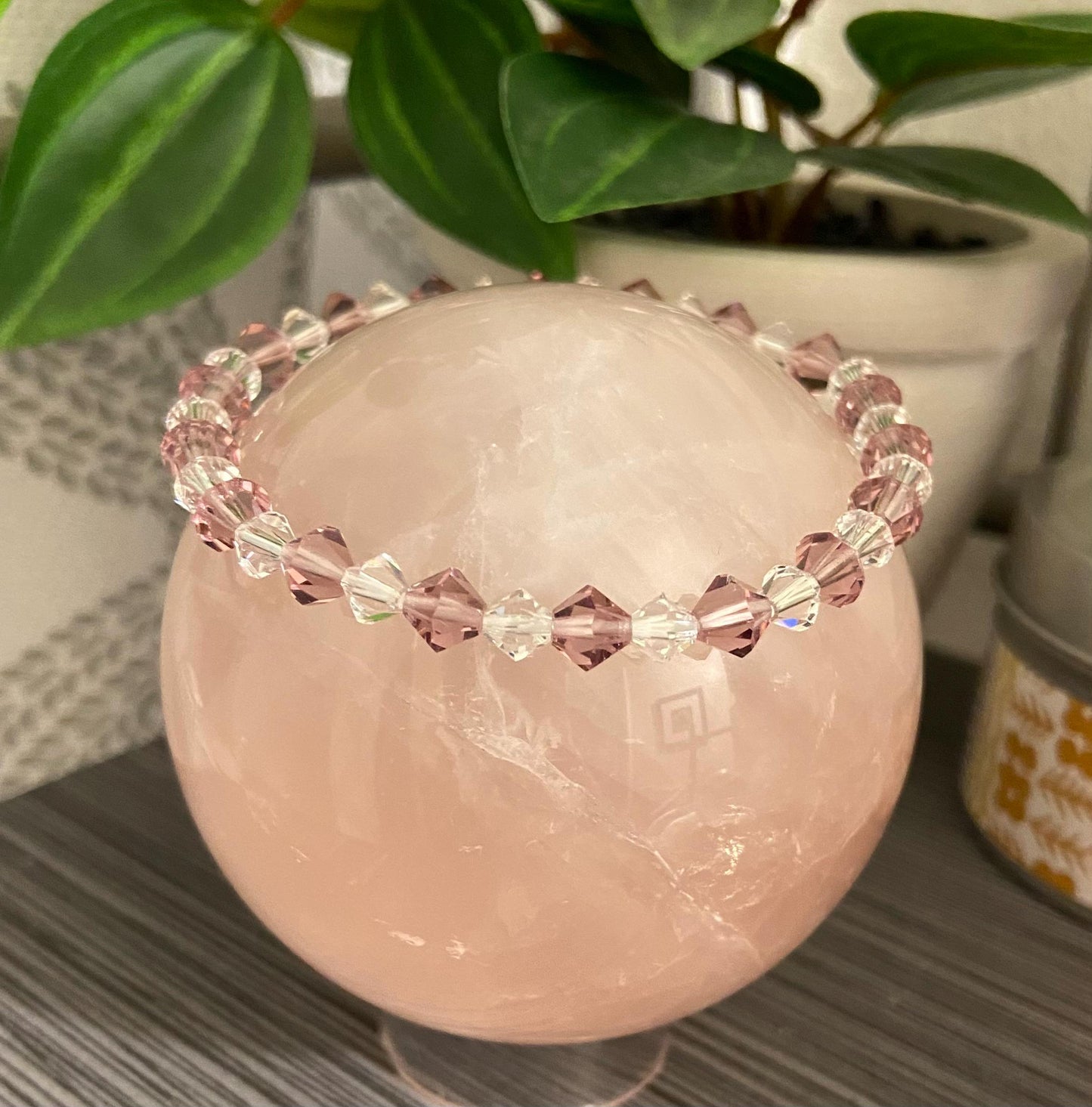 Genuine 6mm Czech Crystal Amethyst 5mm Swarovski® Elements Austrian Clear Bicone Handmade Stretch Bead Bracelet Spiritual Protection Bling