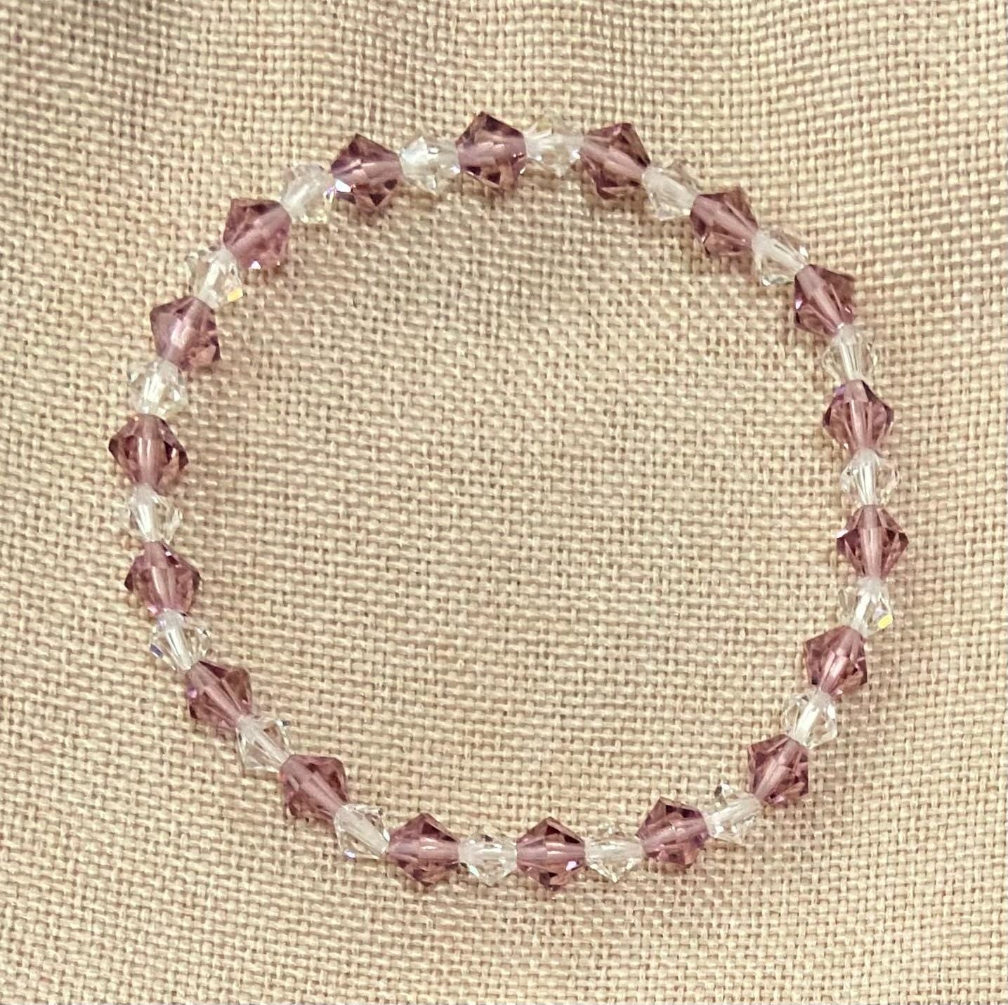 Genuine 6mm Czech Crystal Amethyst 5mm Swarovski® Elements Austrian Clear Bicone Handmade Stretch Bead Bracelet Spiritual Protection Bling
