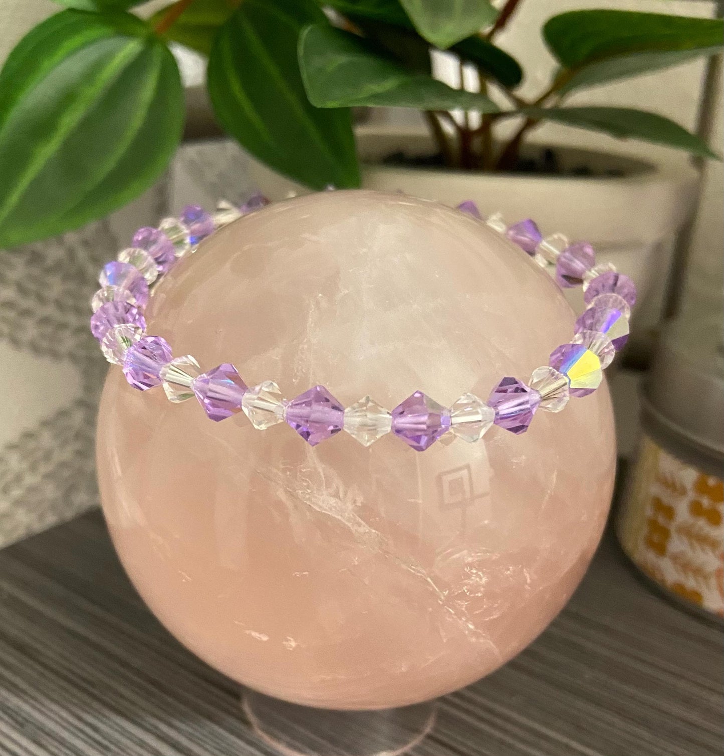Genuine 6mm Czech Crystal Violet AB 5mm Swarovski® Elements Austrian Clear Bicone Handmade Stretch Bead Bracelet Spiritual Protection Bling