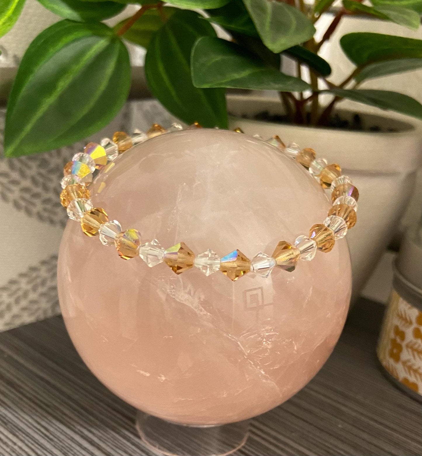 Genuine 6mm Czech Crystal Topaz AB 5mm Swarovski® Elements Austrian Clear Bicone Handmade Stretch Bead Bracelet Spiritual Heal Protect Bling