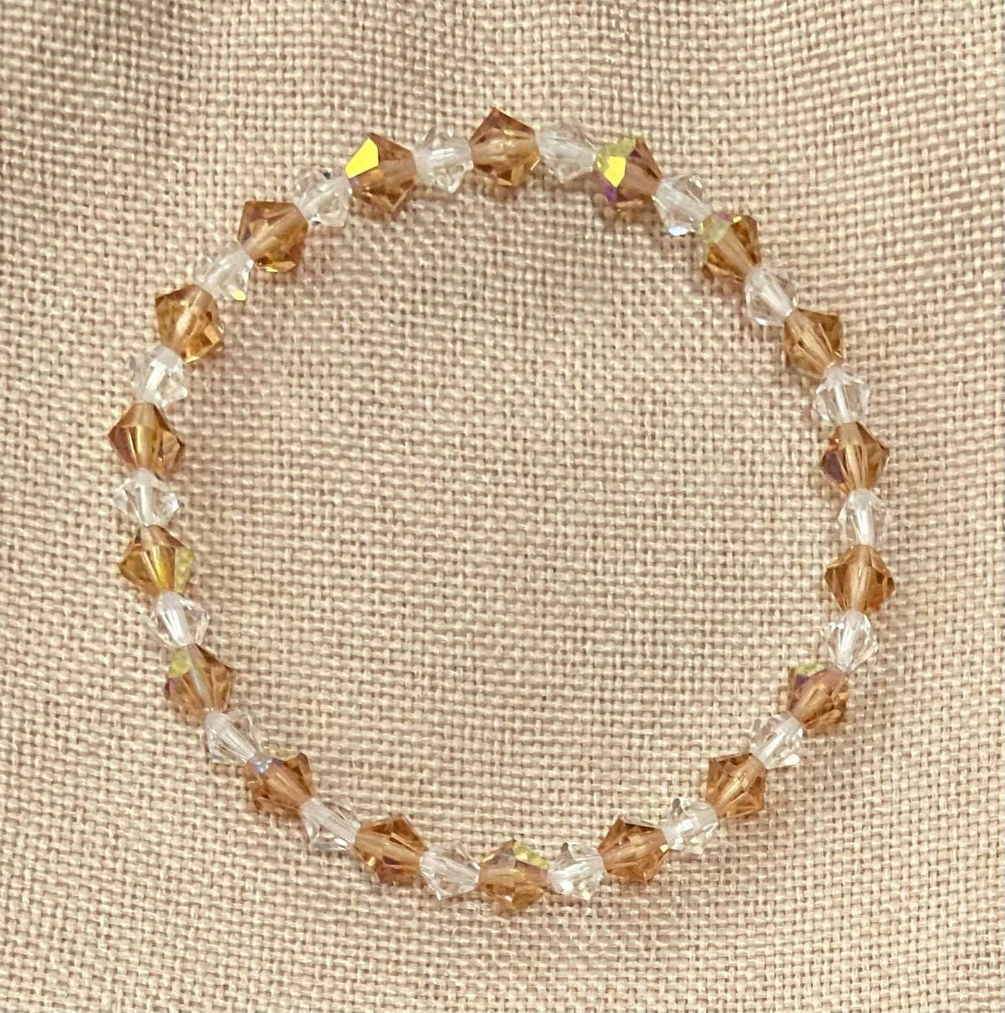 Genuine 6mm Czech Crystal Topaz AB 5mm Swarovski® Elements Austrian Clear Bicone Handmade Stretch Bead Bracelet Spiritual Heal Protect Bling