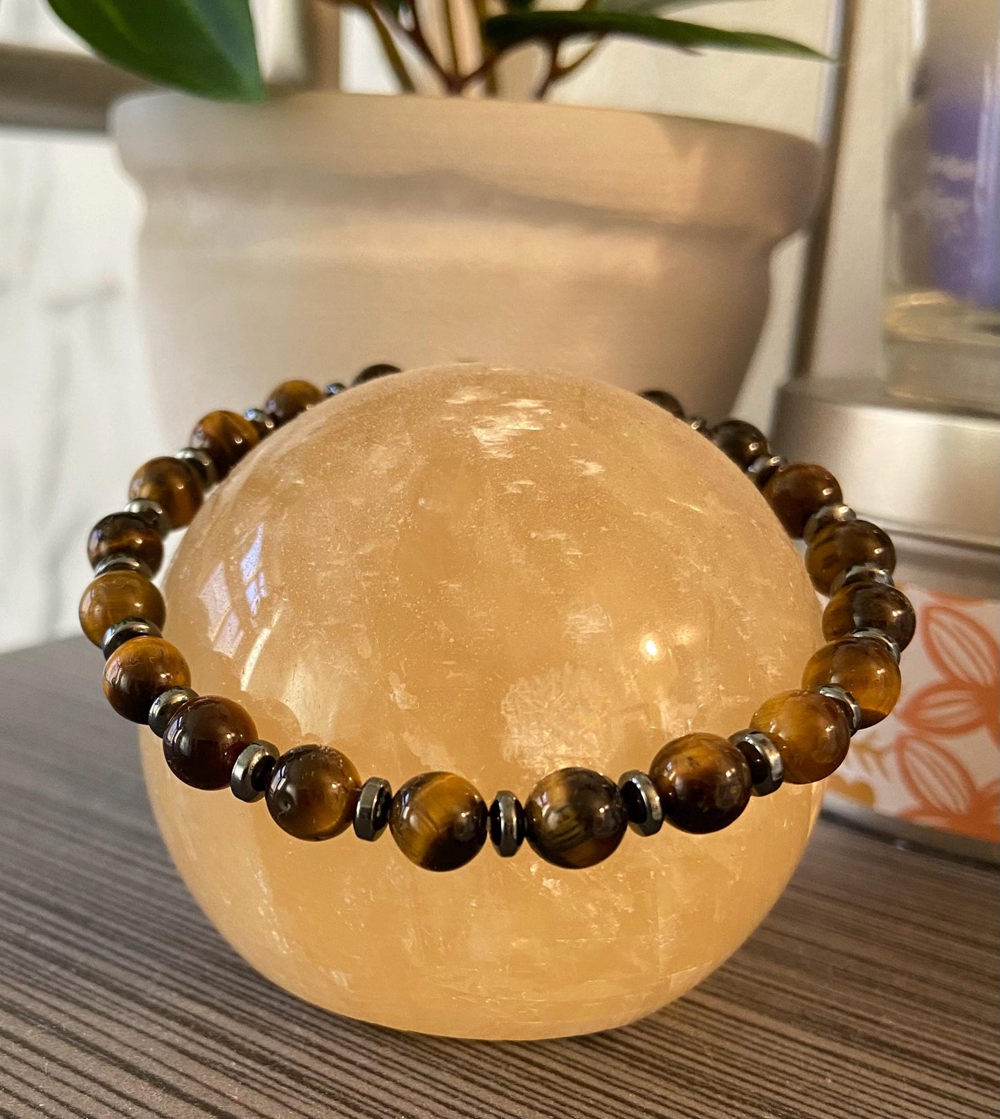 Tiger Eye and Hematite Bracelet, handmade 6mm genuine gemstone stretch beaded bracelet for spiritual healing and protection