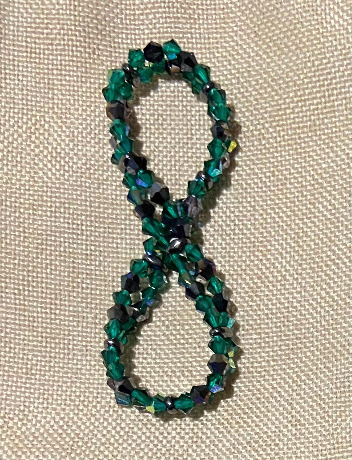 Genuine Czech Crystal Emerald AB and Charcoal 4mm Bicone Double Loop Bracelet, handmade stretch bead for spiritual healing and protection