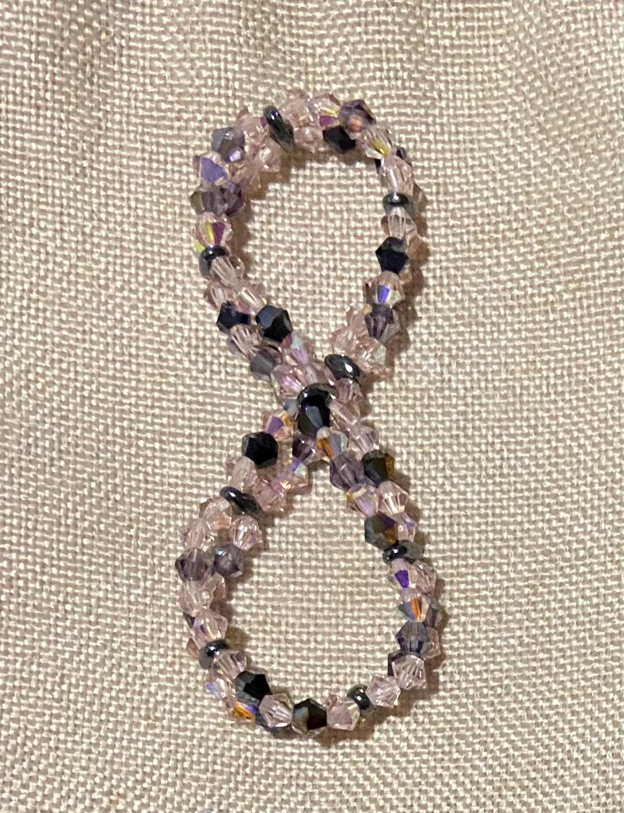 Genuine Czech Crystal Light Rose AB and Charcoal 4mm Bicone Double Loop Bracelet, handmade stretch bead for spiritual healing and protection