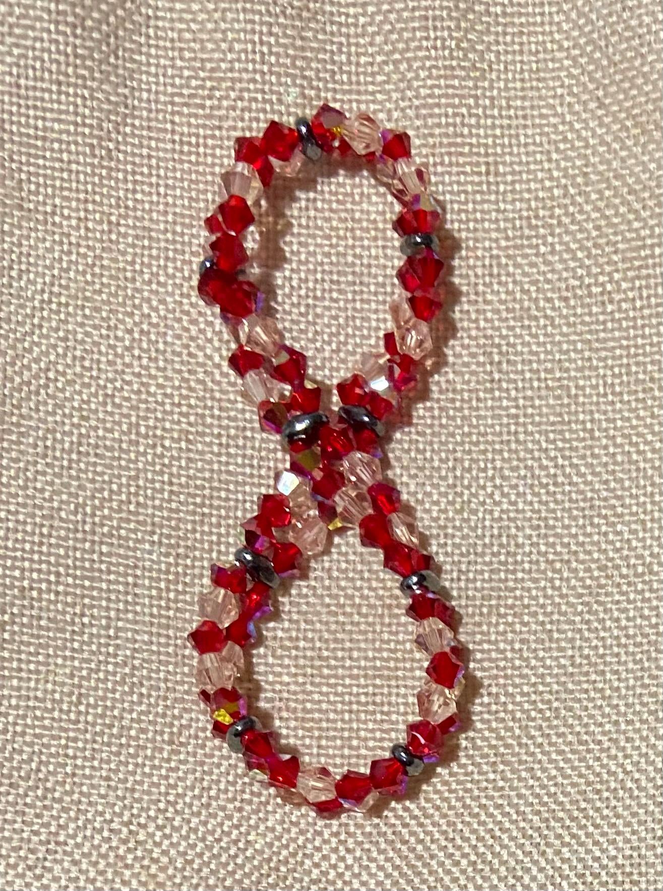 Genuine Czech Ruby and Pink 4mm Bicone Double Loop Bracelet, handmade stretch bead for spiritual healing and protection