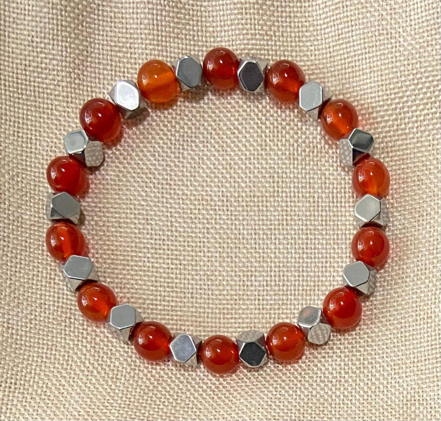 Carnelian and Hematite Bracelet, handmade 8mm genuine gemstone stretch beaded bracelet for spiritual healing and protection