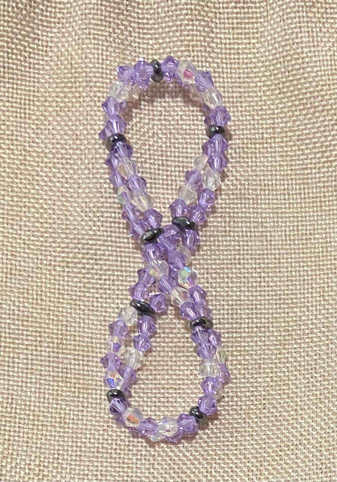 Genuine Czech Crystal Violet AB and Clear 4mm Bicone Double Loop Bracelet, handmade stretch bead for spiritual healing and protection