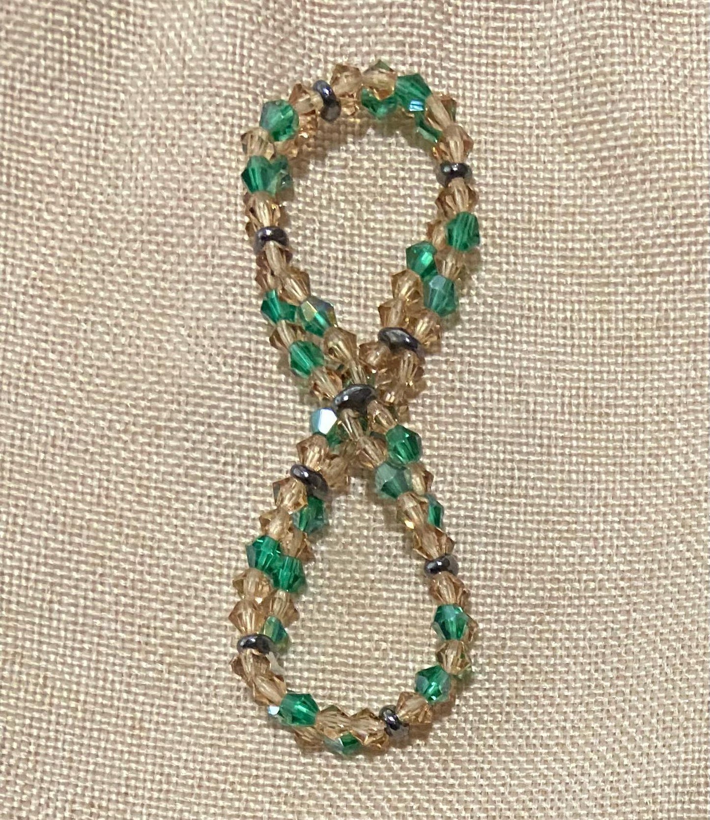 Genuine Czech Crystal Topaz AB and Emerald 4mm Bicone Double Loop Bracelet, handmade stretch bead for spiritual healing and protection