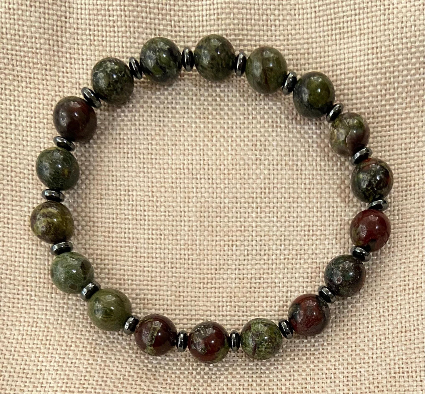 Dragon Blood and Hematite Bracelet, handmade 8mm genuine gemstone stretch beaded bracelet for spiritual healing and protection