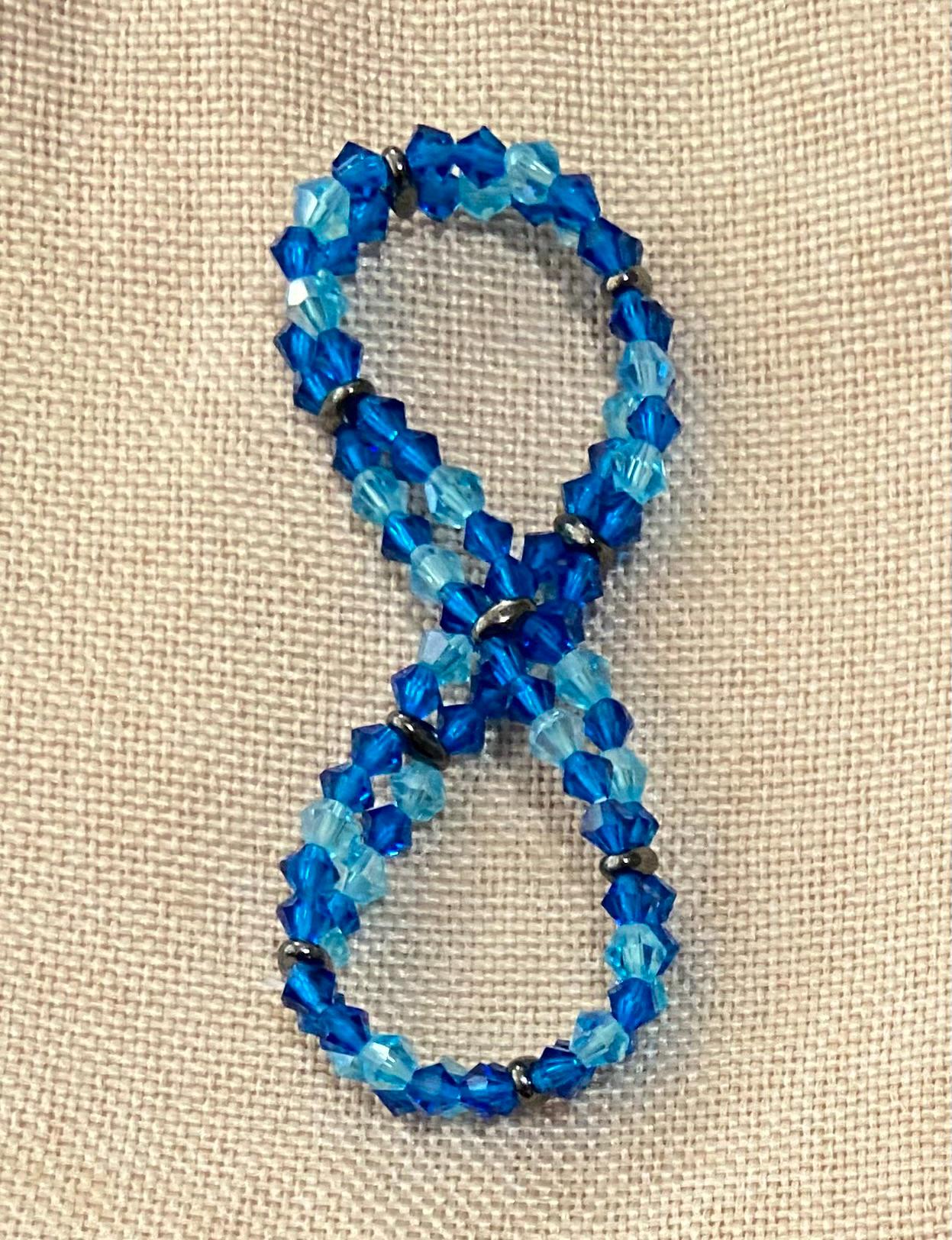 Genuine Czech Crystal Capri Blue and Aqua 4mm Bicone Double Loop Bracelet, handmade stretch bead for spiritual healing and protection