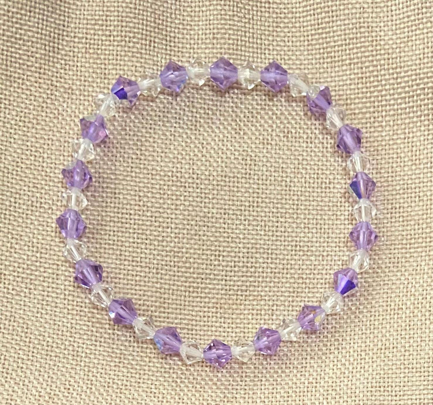 Genuine 6mm Czech Crystal Violet AB 5mm Swarovski® Elements Austrian Clear Bicone Handmade Stretch Bead Bracelet Spiritual Protection Bling