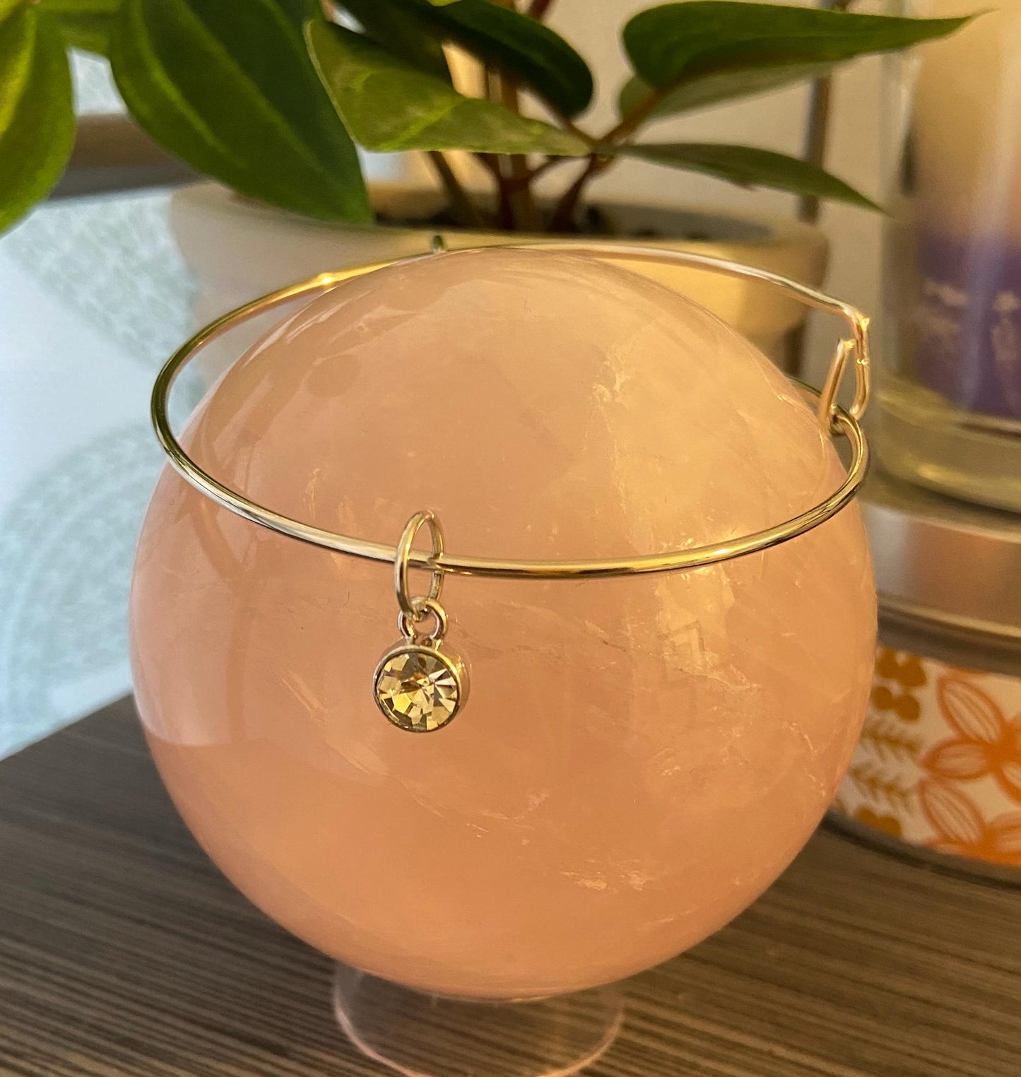 April Birthstone Charm Metal Expandable Bangle Bracelet Customize Make It Your Own Add A Charm!