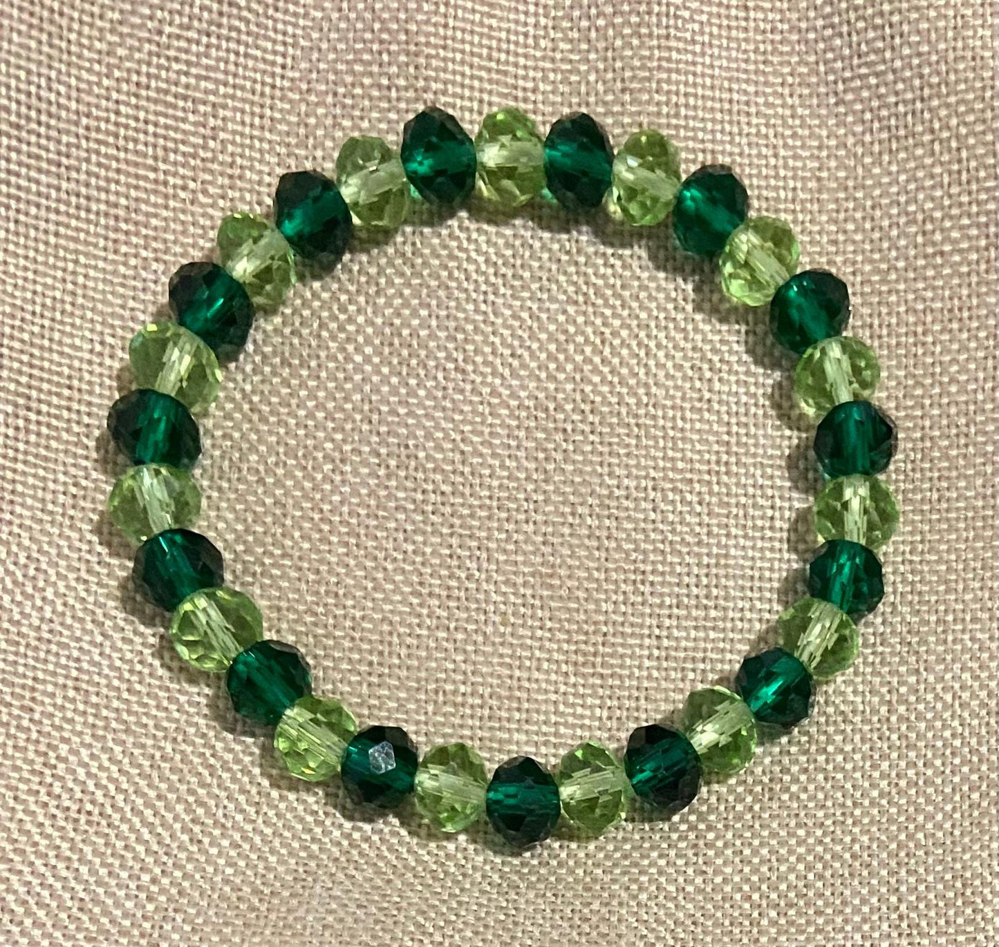 Emerald and Peridot Glass Crystal 8mm Bracelet, handmade stretch beaded bracelet spiritual healing protection