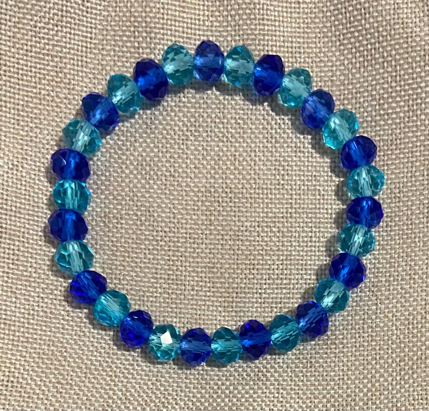 Sapphire and Capri Blue Glass Crystal 8mm Bracelet, handmade stretch beaded bracelet spiritual healing protection