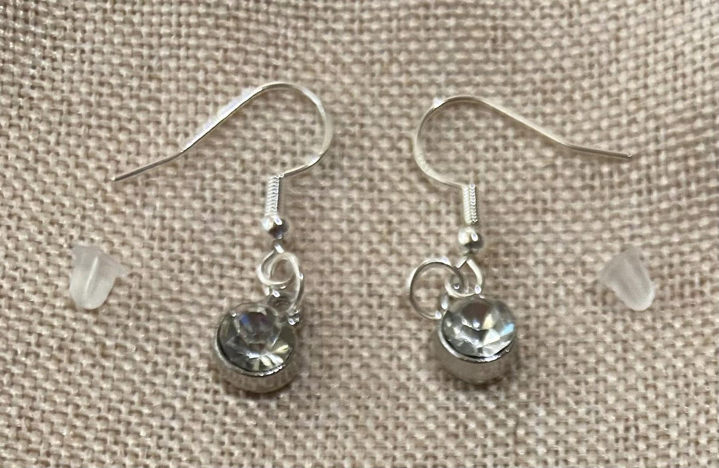 April Birthstone Charm Earrings 925 Sterling Silver Earring Hooks with Clear Silicone Backs