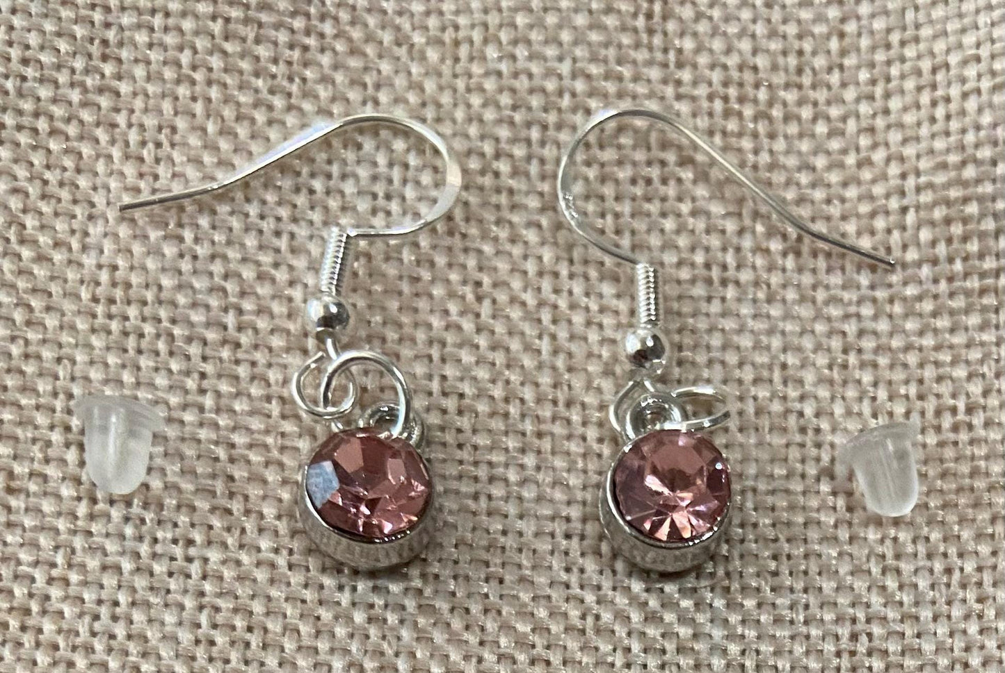 June Birthstone Charm Earrings 925 Sterling Silver Earring Hooks with Clear Silicone Backs